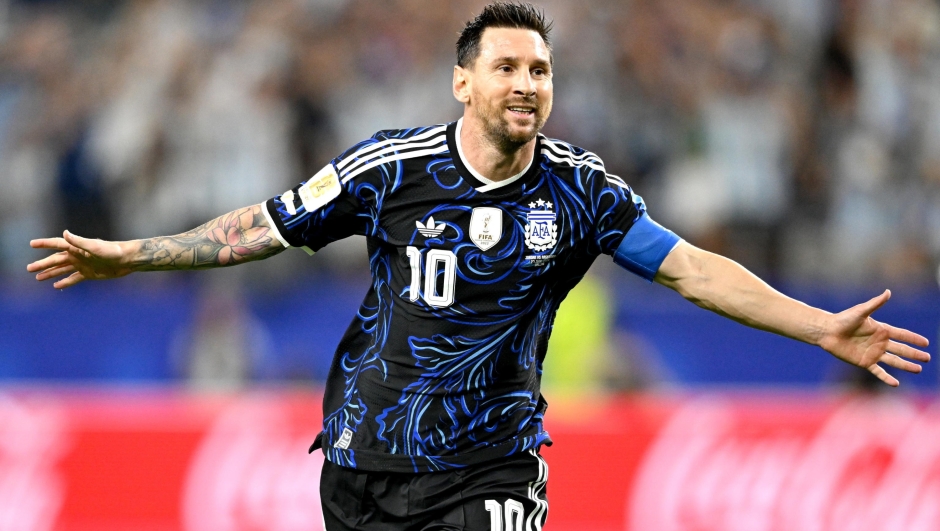 epa13070144 Lionel Messi of Argentina celebrates after scoring his team's third goal during the FIFA World Cup 2026 group stage match Jordan against Argentina, in Dallas, USA, 27 June 2026.  EPA/ALBERT PENA