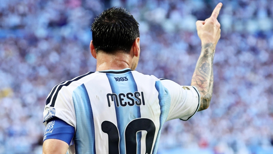epa13084700 Lionel Messi of Argentina celebrates scoring the opening goal during the FIFA World Cup 2026 Round of 32 match Argentina against Cape Verde, in Miami, USA, 03 July 2026.  EPA/RONALD WITTEK