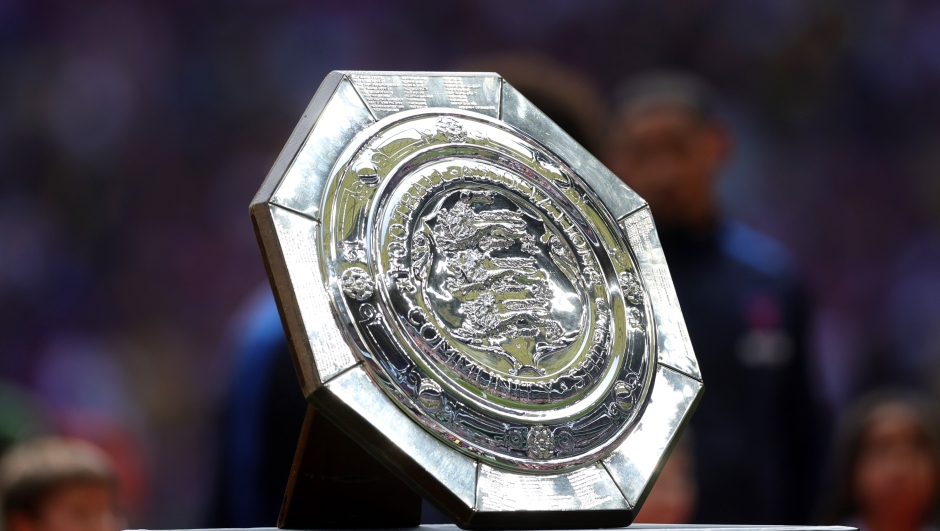  The FA Community Shield is seen on a plinth prior to the 2025 FA Community Shield match between Crystal Palace and Liverpool at Wembley Stadium on August 10, 2025 in London, England. (Photo by Julian Finney/Getty Images)