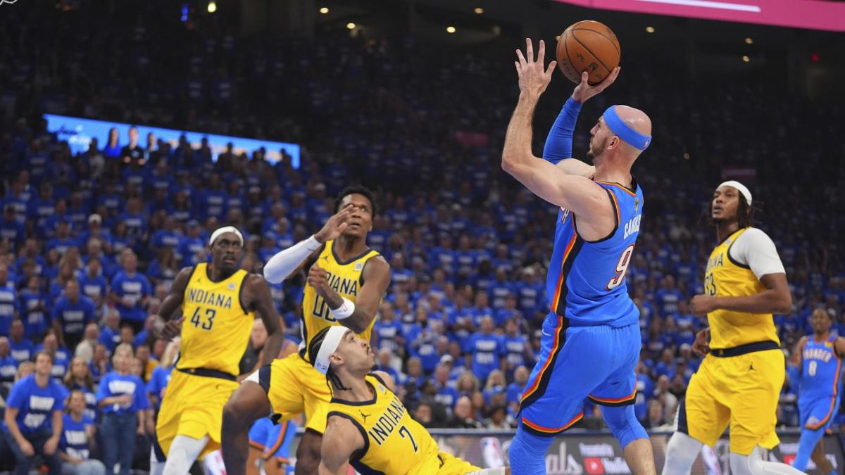 OKC Indiana, le pagelle di gara 2: Caruso 7,5, punti e botte. Haliburton 5, segna a babbo morto