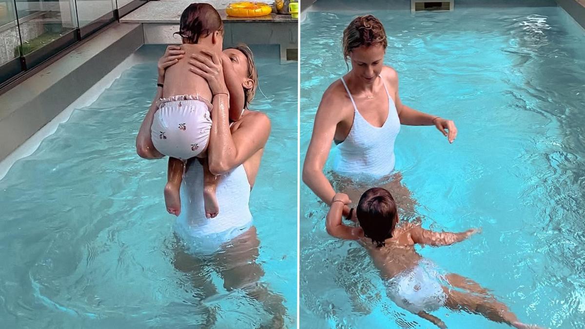 federica pellegrini prima volta in piscina con la figlia matilde una pinnata alla volta