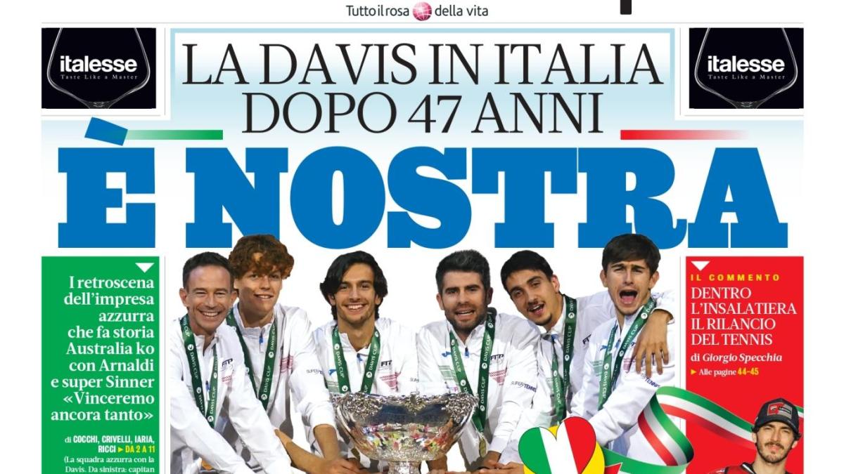 In edicola con la Gazzetta la ristampa del giornale sulla vittoria della Coppa Davis 2023