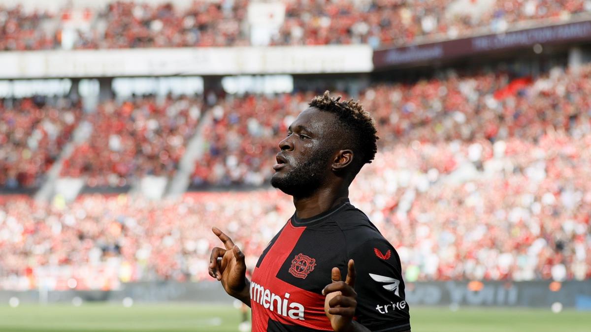 Victor Boniface, the Nigerian striker of Bayer Leverkusen at the top of the Bundesliga