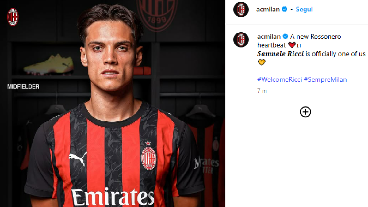 Ricci è un nuovo giocatore del Milan, ora è ufficiale: "Sono contentissimo"