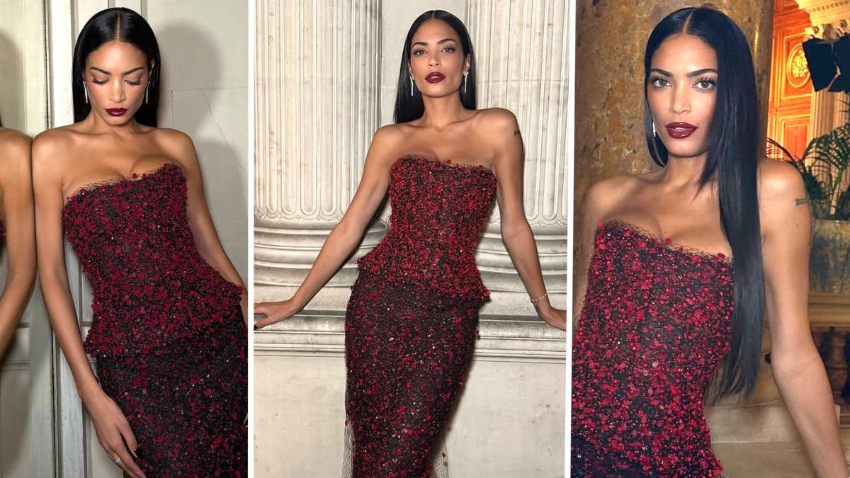 elodie sfila tra le star in abito rosso fuoco e incontra tamberi
