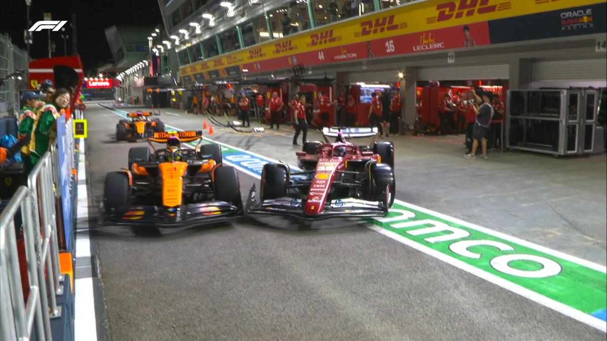 pasticcio ferrari a singapore leclerc spinge norris a muro in pit lane quasi certa la penalit224