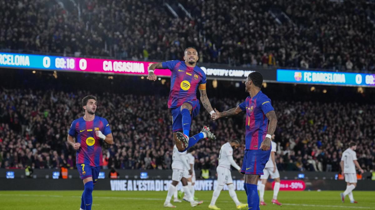 Raphinha abbatte l'Osasuna. Barcellona, settima vittoria di fila e +7 sul Real