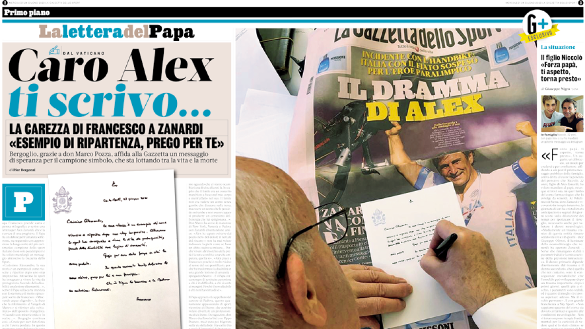 La lettera a Zanardi che Papa Francesco affidò alla Gazzetta: "Caro Alessandro, la sua storia..."