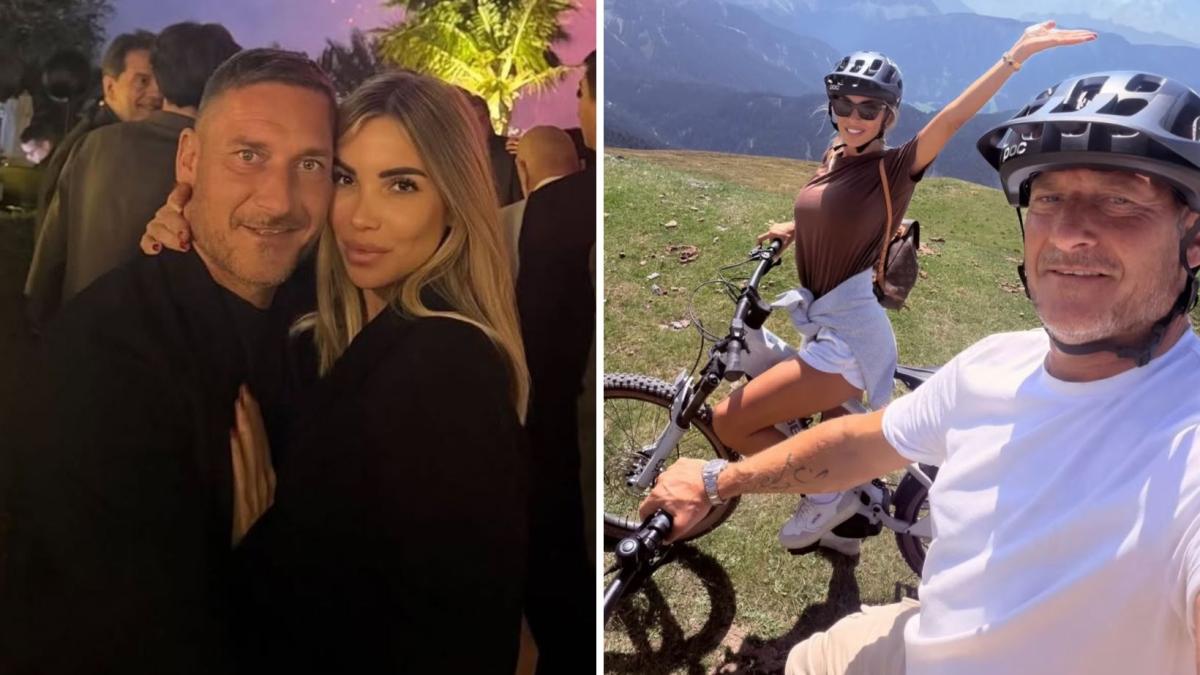 Francesco Totti e Noemi Bocchi in montagna: pedalata di coppia sulle Dolomiti