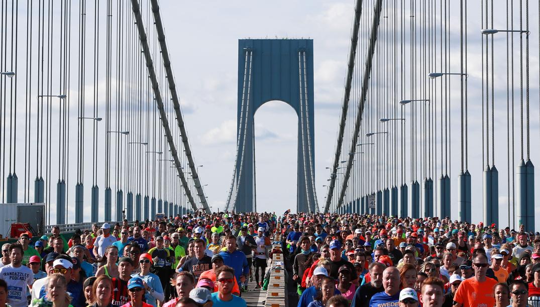 La partenza della maratona di New York. Getty
