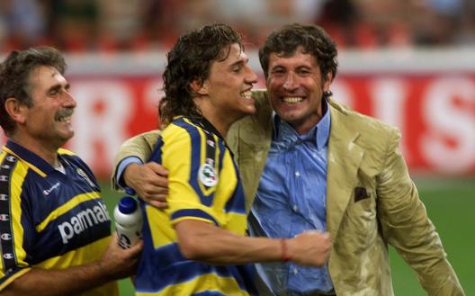 Malesani con Hernan Crespo al Parma nel 1999. Ansa