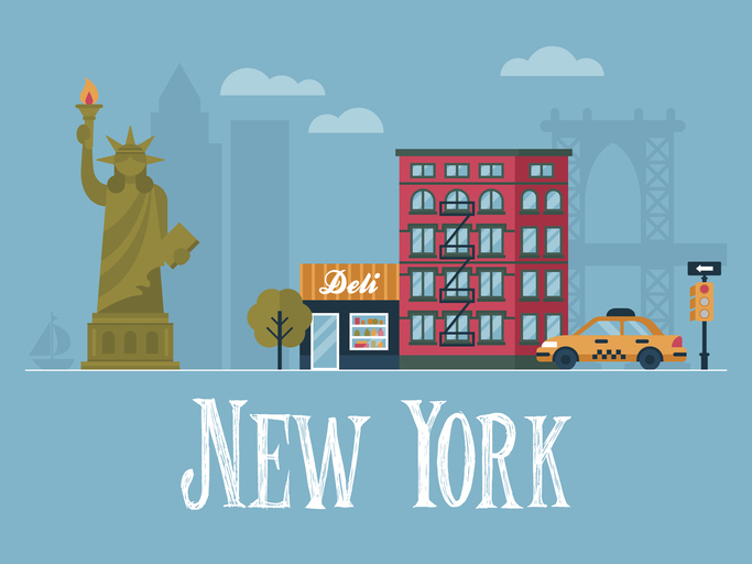 Flat stylish vector illustration for New York City, USA. Travel and tourism concept