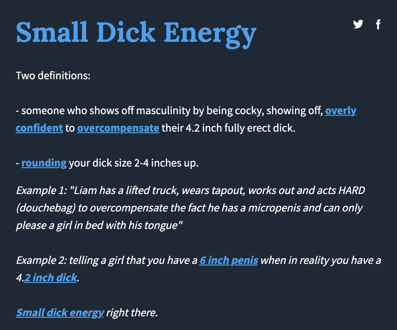 Cosa dice l'Urban Dictionary a proposito della "Small dick energy"
