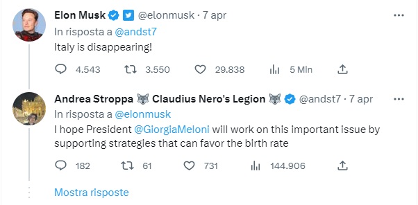 La risposta di Elon Musk al tweet di Andrea Stroppa