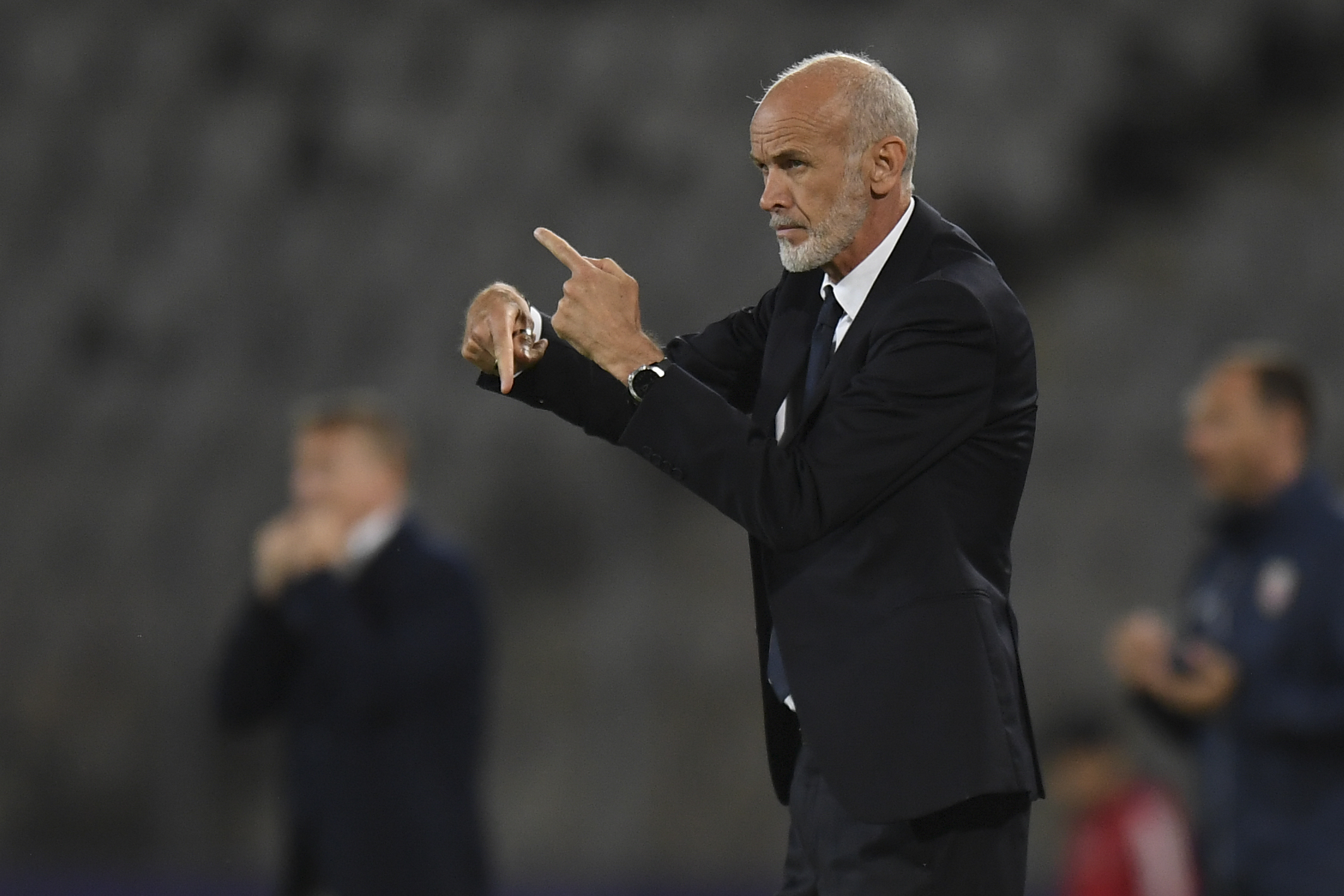 Italy's coach Paolo Nicolato gestures during the Euro 2023 U21 Championship soccer match between Italy and Norway at the Cluj Arena stadium in Cluj, Romania, Wednesday, June 28, 2023.(AP Photo/Raed Krishan)
