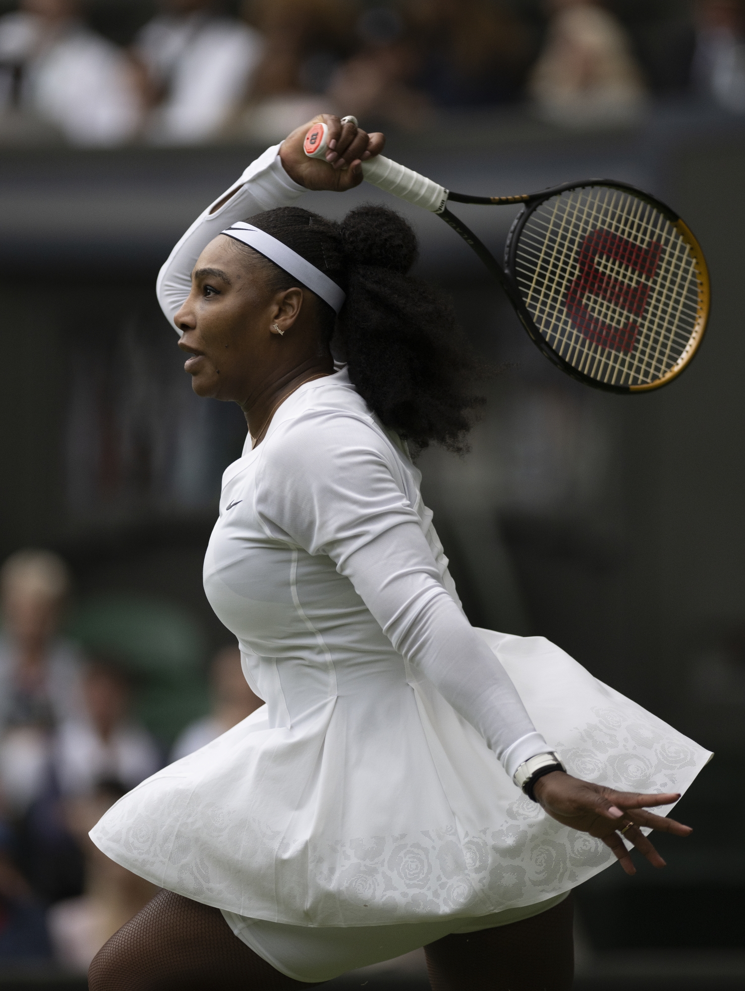 LONDON, ENGLAND - JUNE 28: Serena Williams of The United States during her match against Harmony Tan of France during their Women's Singles First Round Match on day two of The Championships Wimbledon 2022 at All England Lawn Tennis and Croquet Club on June 28, 2022 in London, England. (Photo by Visionhaus/Getty Images)