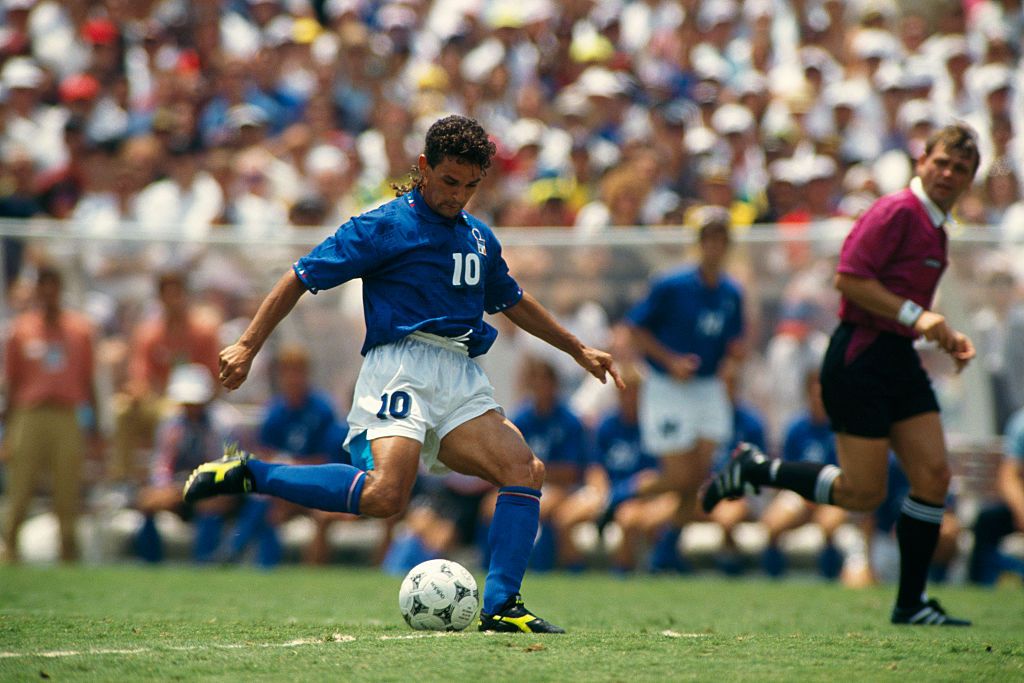 Italian soccer player Roberto Baggio during the final of the 1994 FIFA World Cup. (Photo by Robert Daemmrich Photography Inc/Sygma via Getty Images)