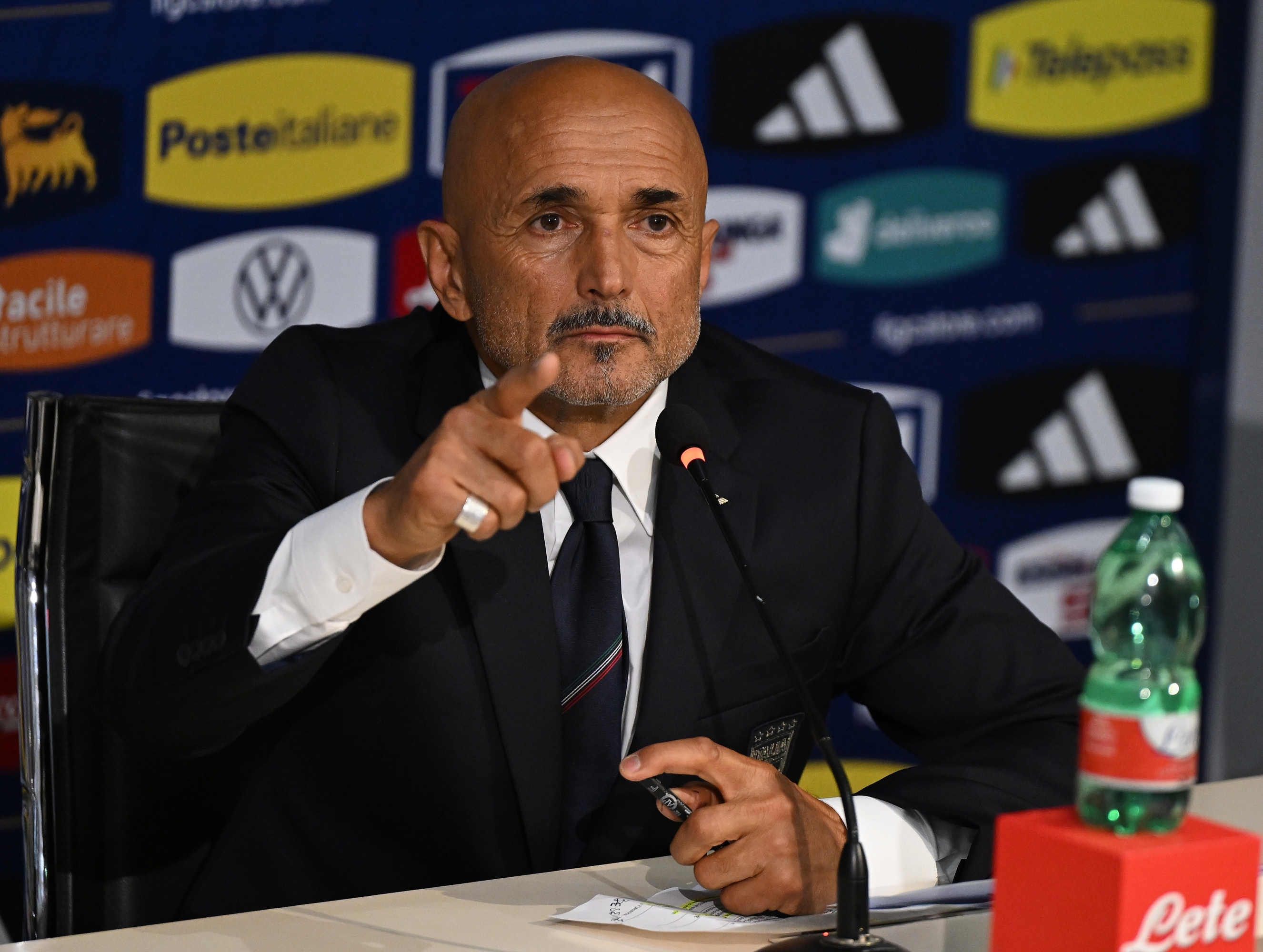FLORENCE, ITALY - SEPTEMBER 02:  Head coach of Italy Luciano Spalletti speaks with the media during Italy the press conference at Centro Tecnico Federale di Coverciano on September 02, 2023 in Florence, Italy. (Photo by Claudio Villa/Getty Images)