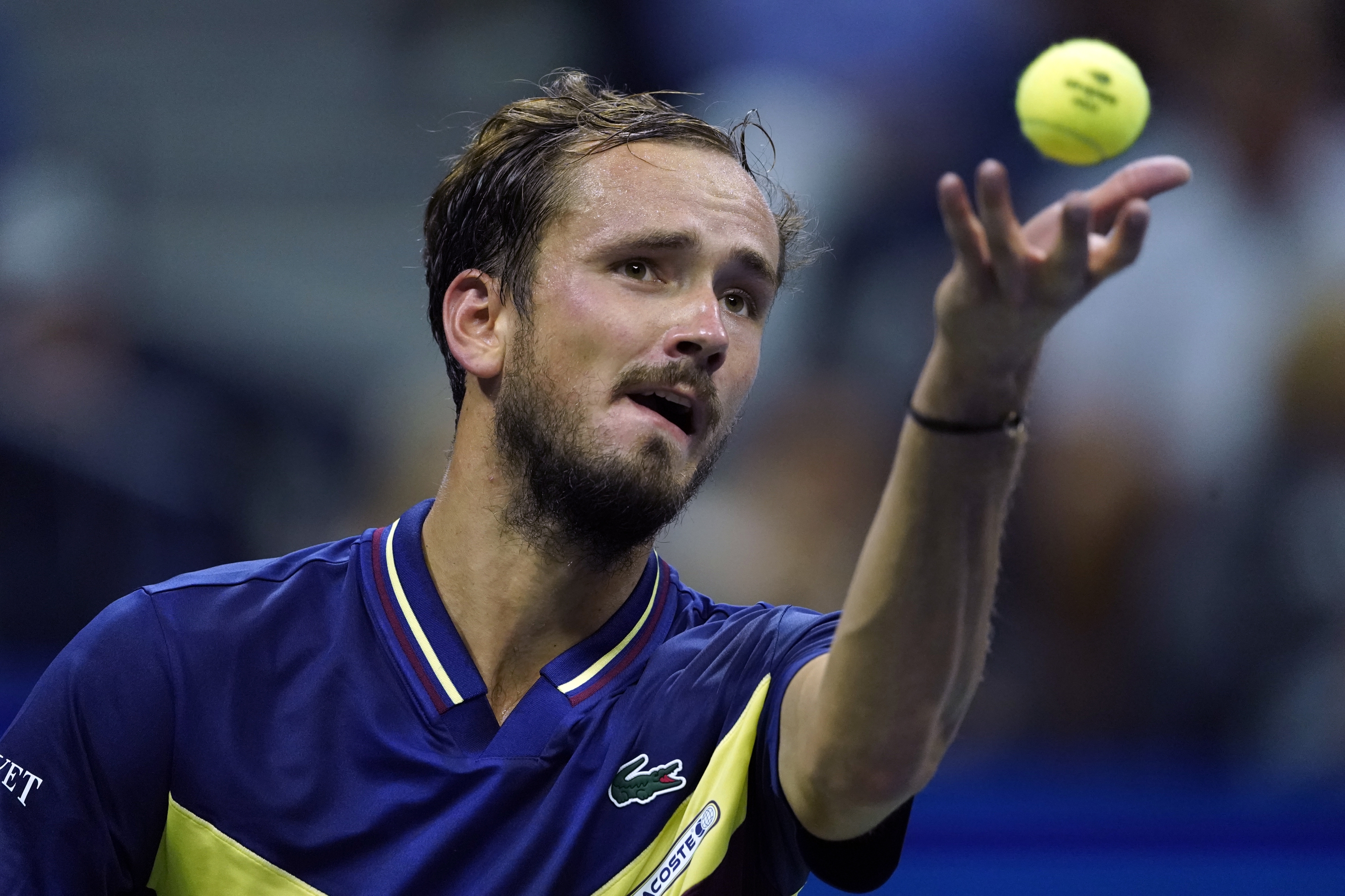 Daniil Medvedev, of Russia, serves to Sebastian Baez, of Argentina, during the third round of the U.S. Open tennis championships, Saturday, Sept. 2, 2023, in New York. (AP Photo/Eduardo Munoz Alvarez)