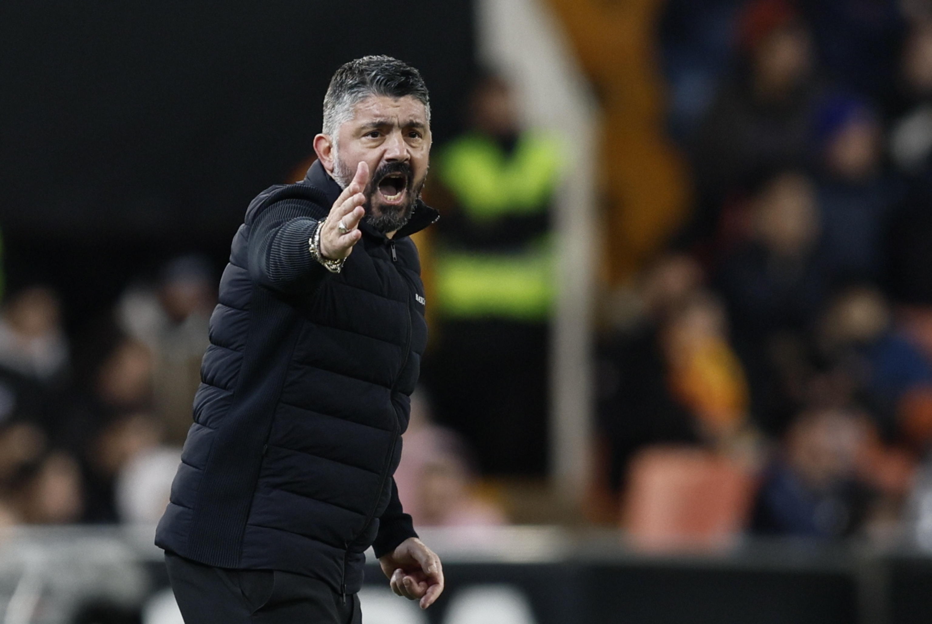 epa10440533 (FILE) - Valencia's head coach Gennaro Gattuso reacts during the Spanish LaLiga soccer match between Valencia CF and UD Almeria at Mestalla stadium in Valencia, eastern Spain, 23 January 2023 (reissued 30 January 2023). Valencia CF and Italian coach Gennaro Gattuso part ways by mutual consent after losing against Real Valladolid in the last match of Spanish LaLiga. Voro Gonzalez will be the new head coach of the club.  EPA/Biel Alino