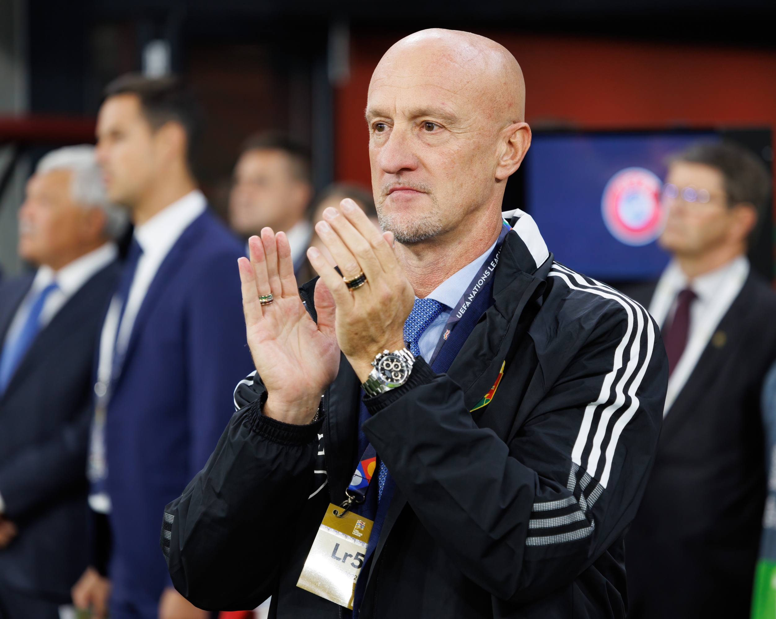 BUDAPEST, HUNGARY - SEPTEMBER 26: Marco Rossi, Manager of Hungary reacts prior to the UEFA Nations League League A Group 3 match between Hungary and Italy at Puskas Arena on September 26, 2022 in Budapest, Hungary. (Photo by Laszlo Szirtesi/Getty Images)