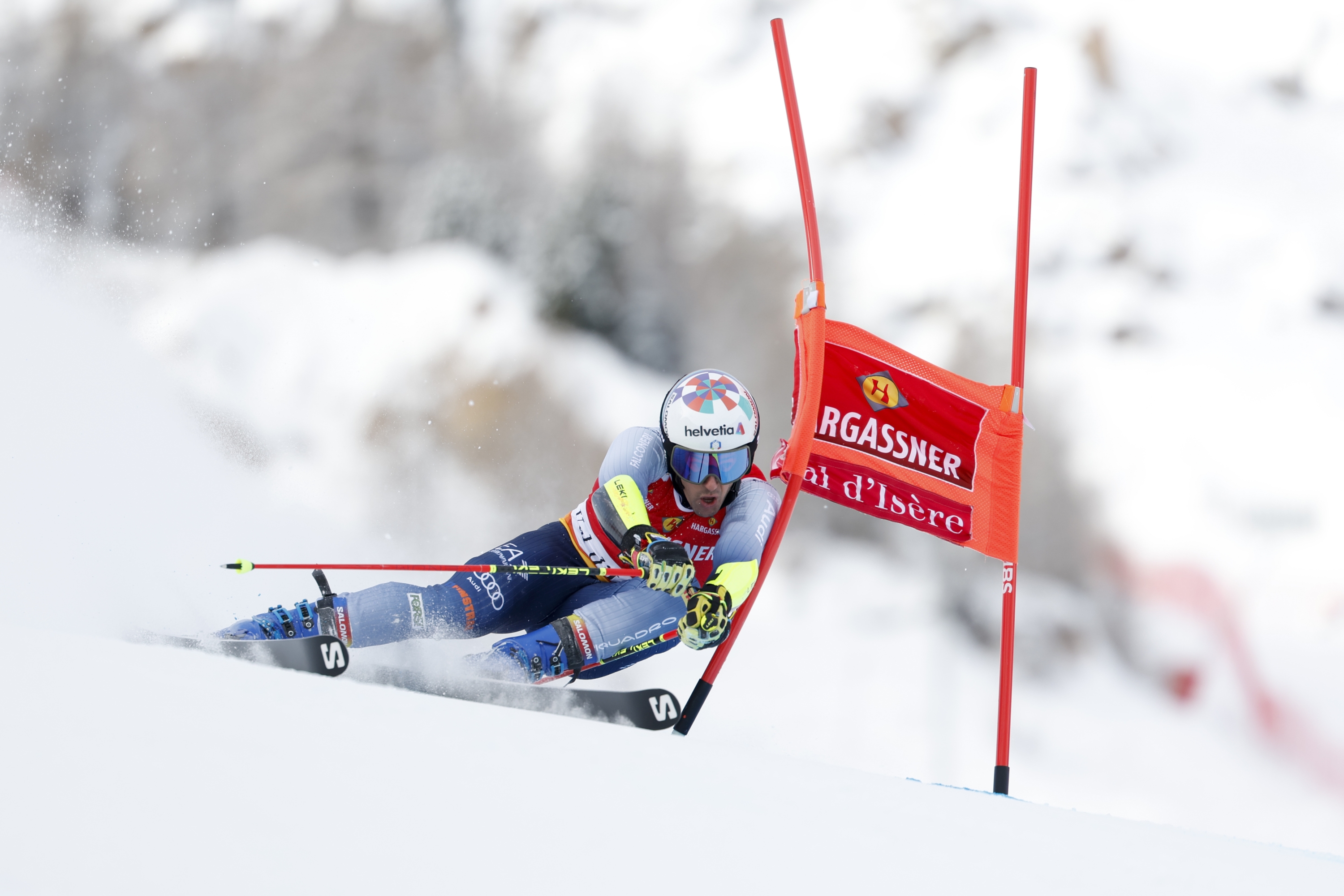 VAL D'ISERE, FRANCE - DECEMBER 9: Luca De Aliprandini of Team Italy in action during the Audi FIS Alpine Ski World Cup Men's Giant Slalom on December 9, 2023 in Val d'Isere, France. (Photo by Alexis Boichard/Agence Zoom/Getty Images)