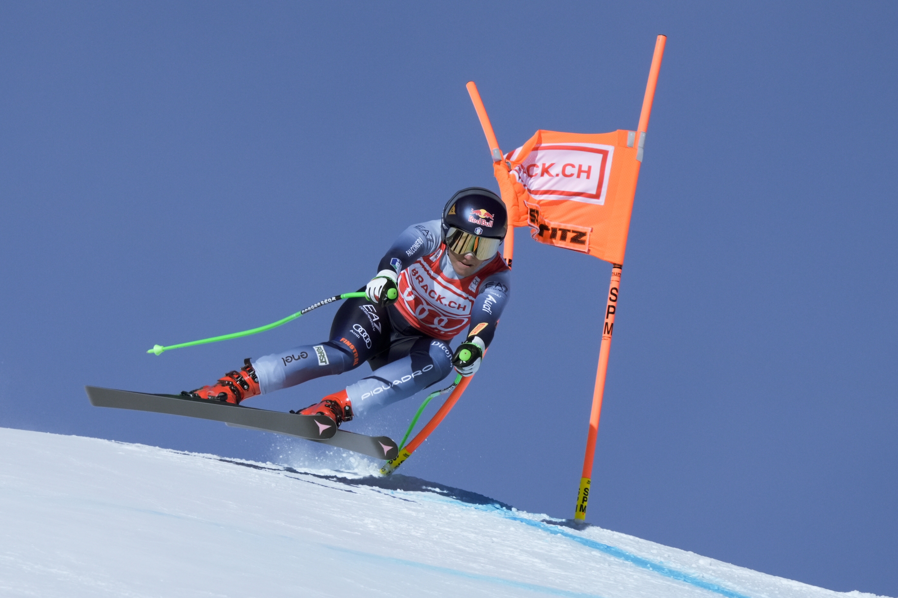 ST MORITZ, SWITZERLAND - DECEMBER 9: Sofia Goggia of Team Italy in action during the Audi FIS Alpine Ski World Cup Women's Downhill on December 9, 2023 in St Moritz, Switzerland. (Photo by Paul Brechu/Agence Zoom/Getty Images)