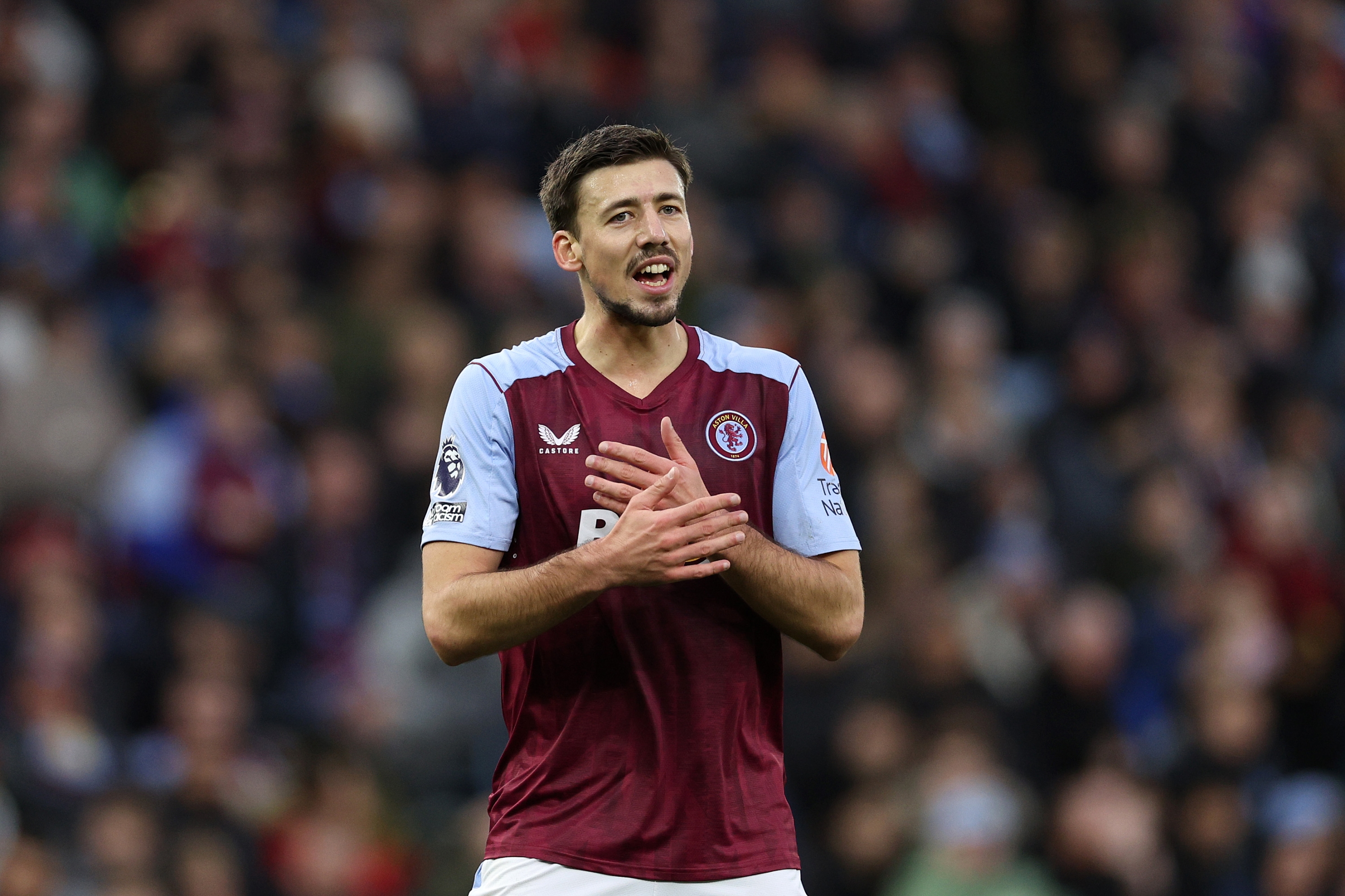 BIRMINGHAM, ENGLAND - DECEMBER 30: Clément Lenglet of Villa in action during the Premier League match between Aston Villa and Burnley FC at Villa Park on December 30, 2023 in Birmingham, England. (Photo by Richard Heathcote/Getty Images)
