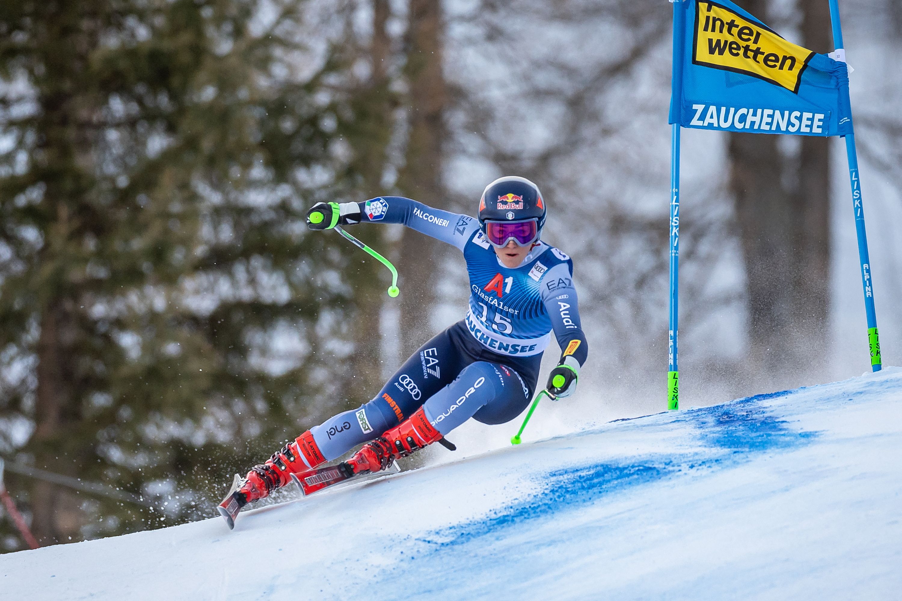Sofia Goggia of Italy competes in the women's Super G event of the FIS Alpine Skiing World Cup in Altenmarkt-Zauchensee, Austria on January 14, 2024. (Photo by Johann GRODER / various sources / AFP) / Austria OUT