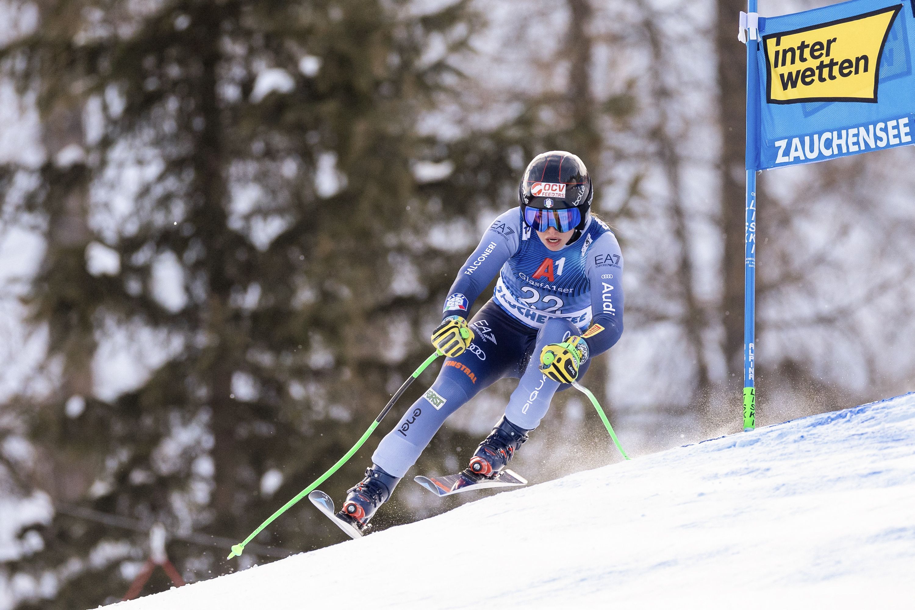 Italy's Roberta Melesi competes during women's Super-G event of the FIS Ski Alpine World Cup in Altenmarkt-Zauchensee, Austria on January 12, 2024. (Photo by Johann GRODER / various sources / AFP) / Austria OUT