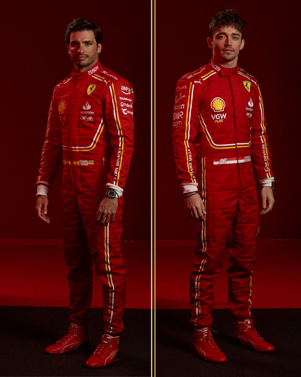 Le nuove tute Ferrari F1 2024 di Leclerc e Sainz
