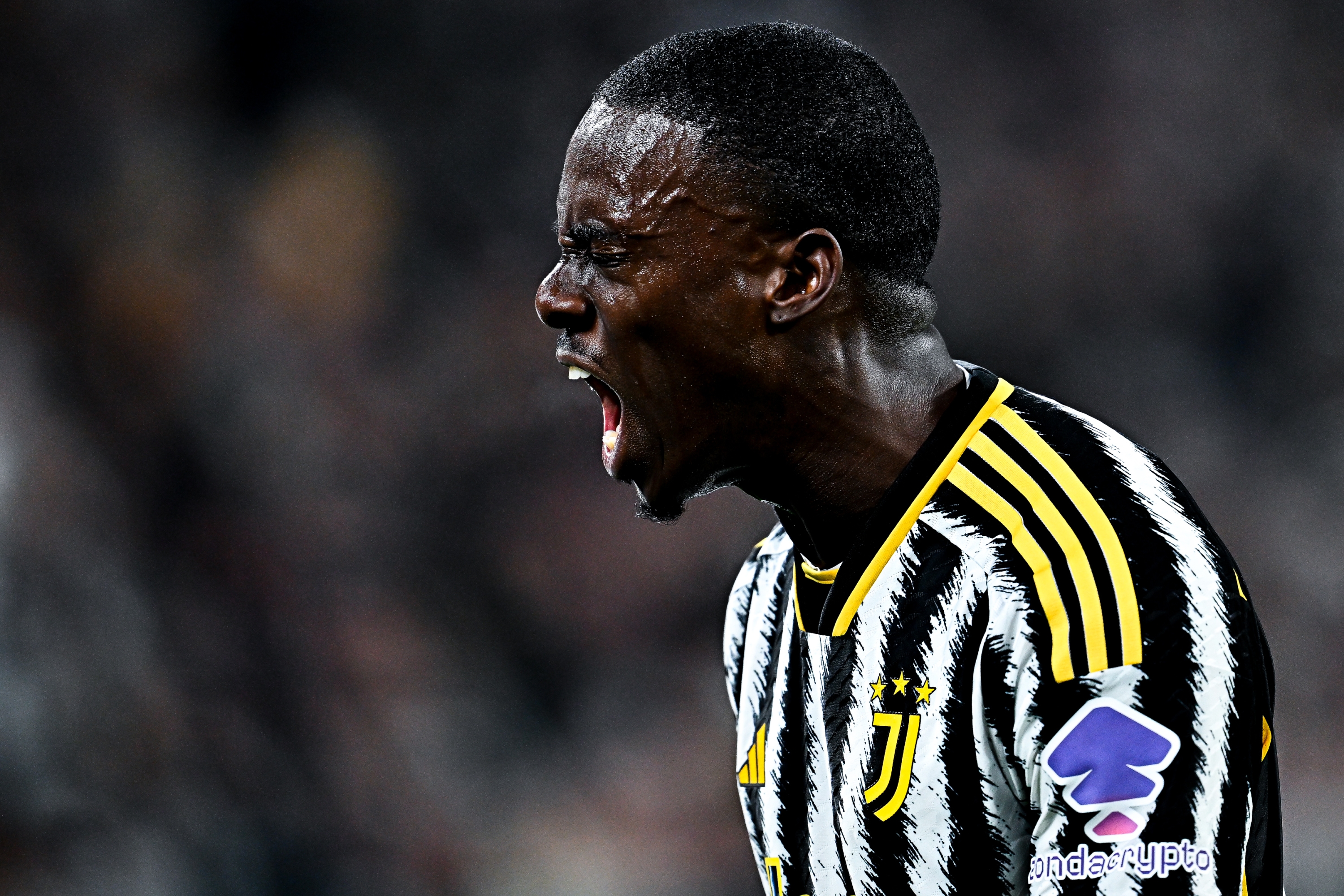TURIN, ITALY - FEBRUARY 12: Timothy Weah of Juventus reacts by shouting during the Serie A TIM match between Juventus and Udinese Calcio - Serie A TIM  at Allianz Stadium on February 12, 2024 in Turin, Italy. (Photo by Juventus FC/Juventus FC via Getty Images)
