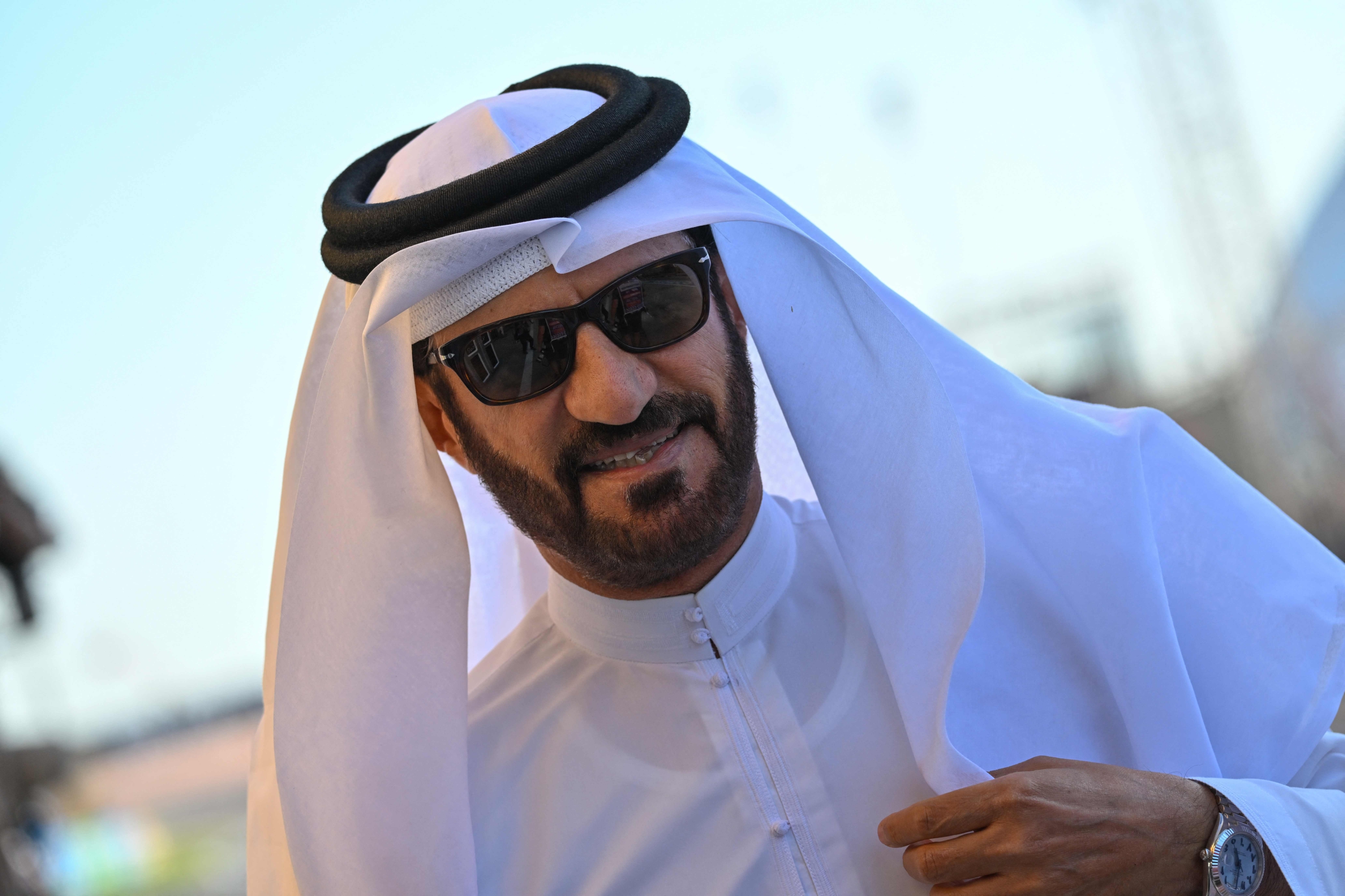 FIA president Mohammed bin Sulayem attends the third practice session of the Bahrain Formula One Grand Prix at the Bahrain International Circuit in Sakhir on March 1, 2024. (Photo by ANDREJ ISAKOVIC / AFP)