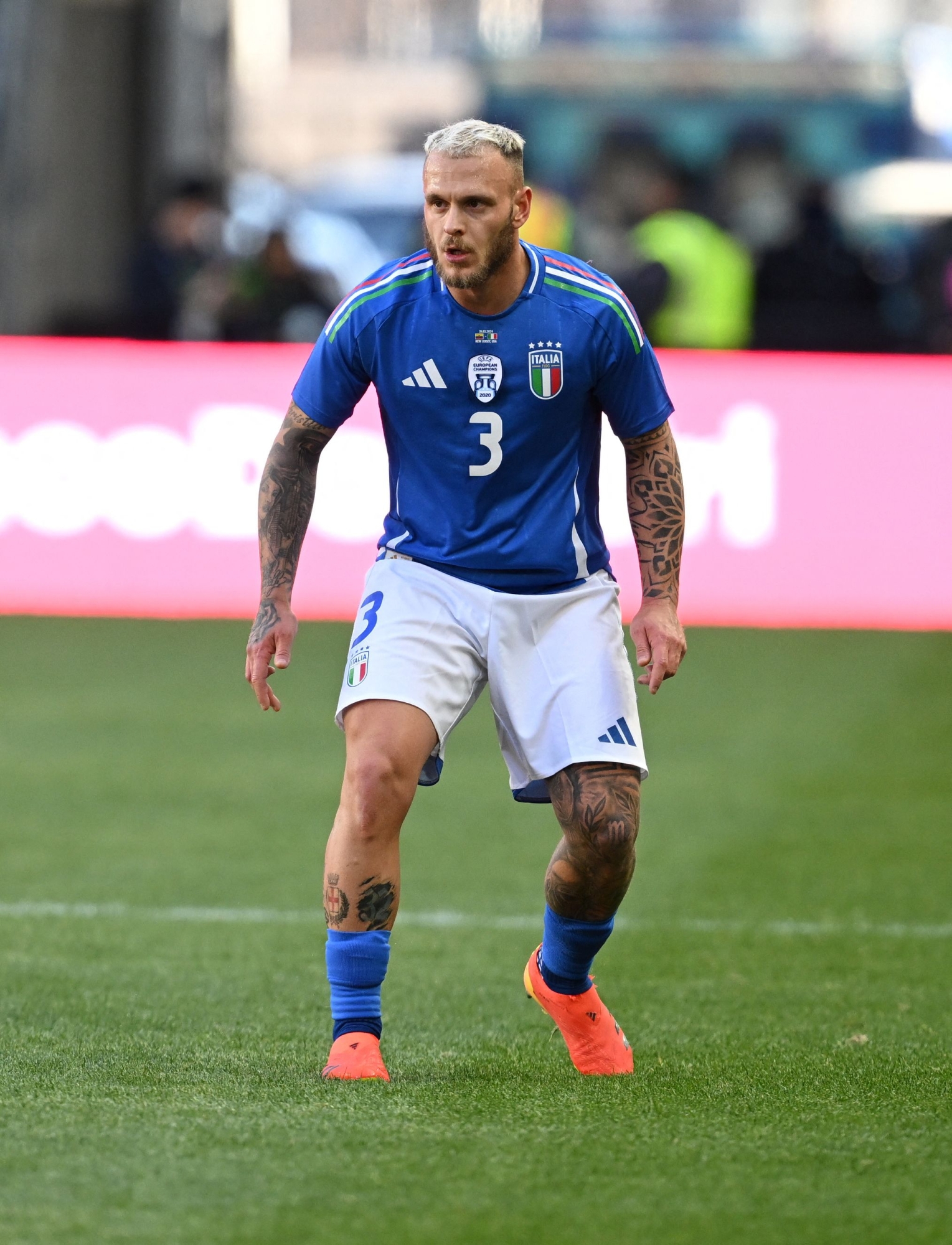 HARRISON, NEW JERSEY - MARCH 24: Federico Dimarco of Italy in action during the International Friendly match between Ecuador and Italy at Red Bull Arena on March 24, 2024 in Harrison, New Jersey.   Claudio Villa/Getty Images/AFP (Photo by CLAUDIO VILLA / GETTY IMAGES NORTH AMERICA / Getty Images via AFP)