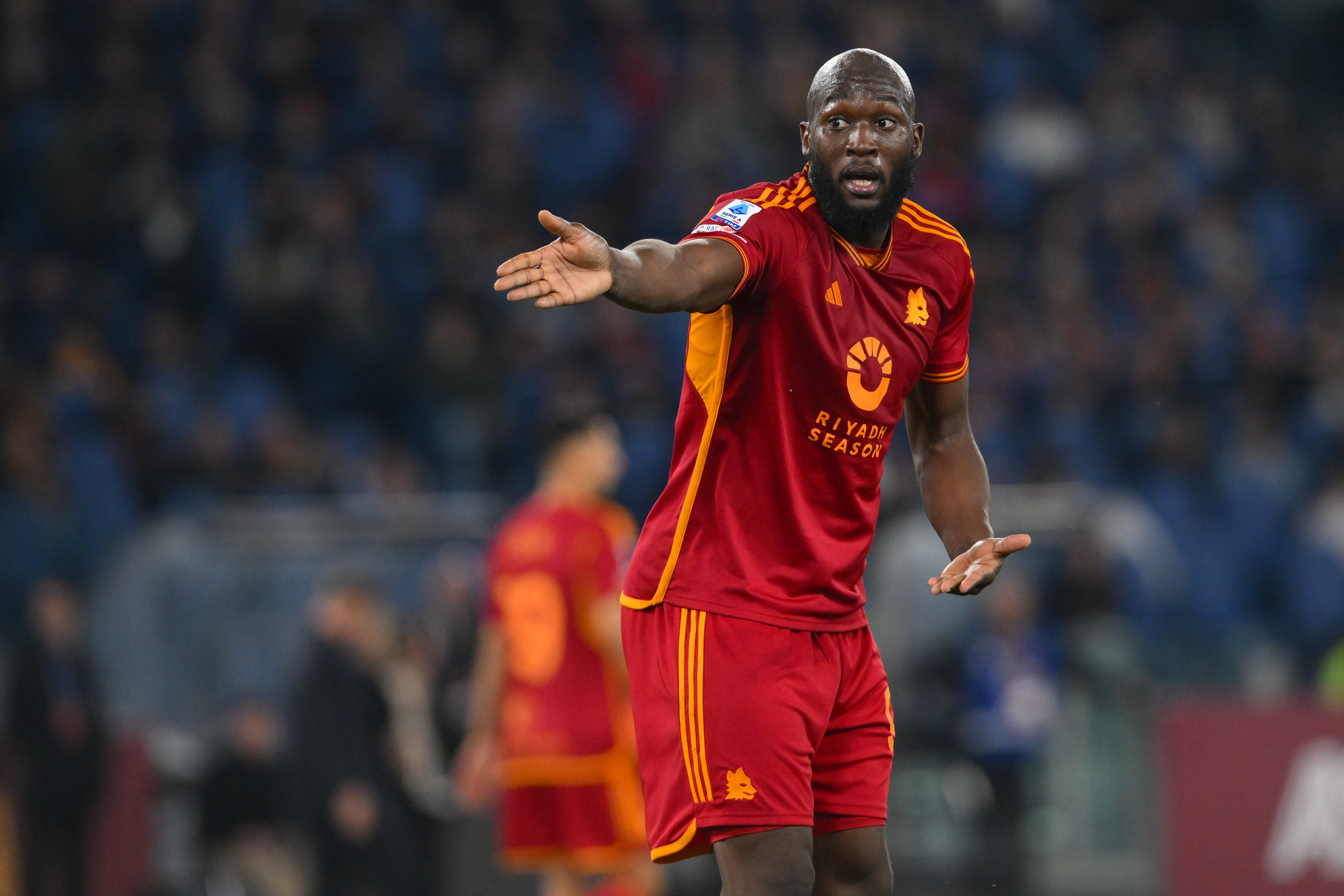 ROME, ITALY - MARCH 17: Romelu Lukaku of AS Roma during the Serie A TIM match between AS Roma and US Sassuolo at Stadio Olimpico on March 17, 2024 in Rome, Italy. (Photo by Fabio Rossi/AS Roma via Getty Images)