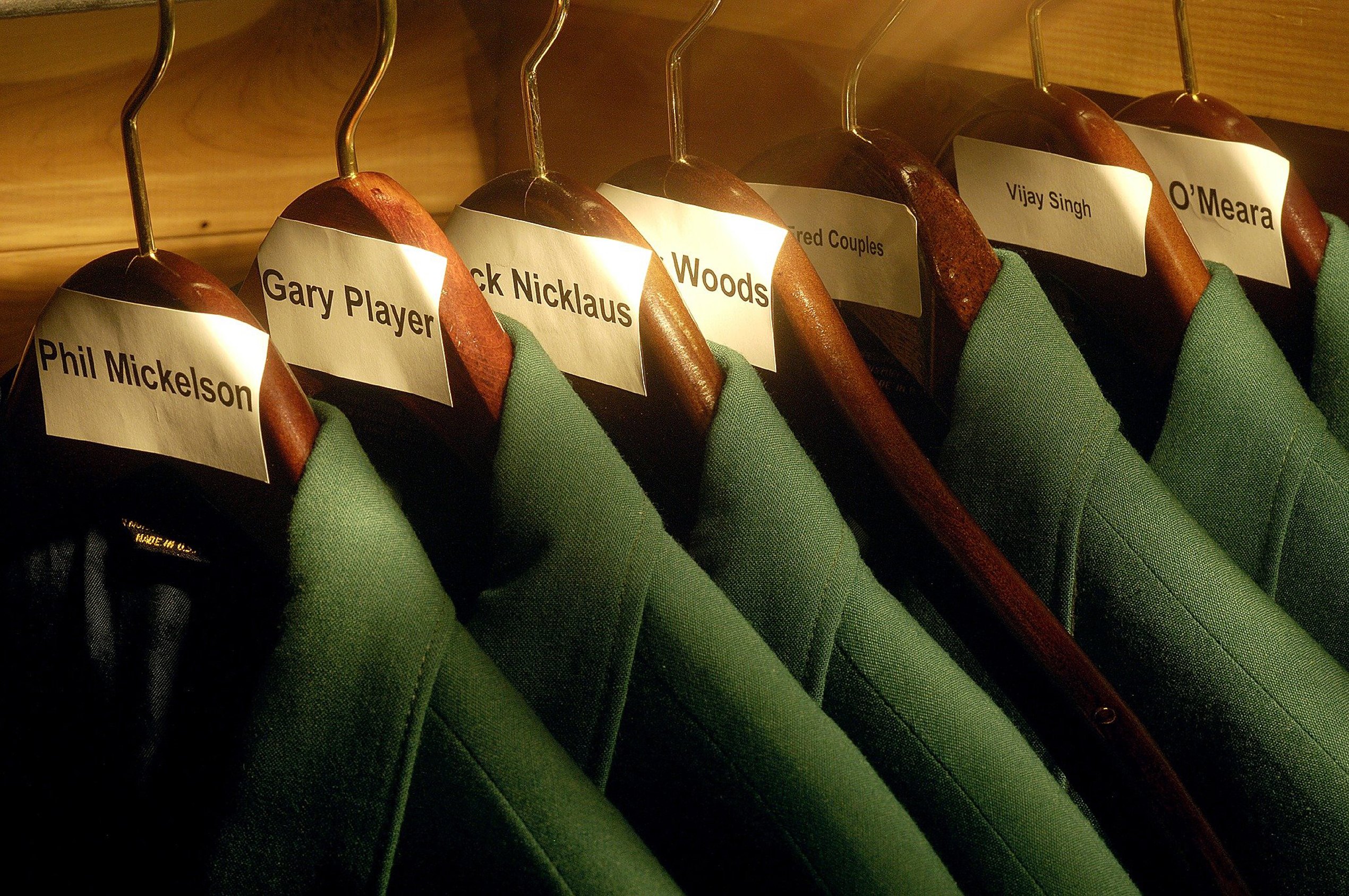 Golf: View of green blazers, jackets of past Masters champions in clubhouse of Augusta National. Augusta, GA 2/21/2006 CREDIT: Fred Vuich (Photo by Fred Vuich /Sports Illustrated via Getty Images) (Set Number: X75269 TK1 R2 F0 )