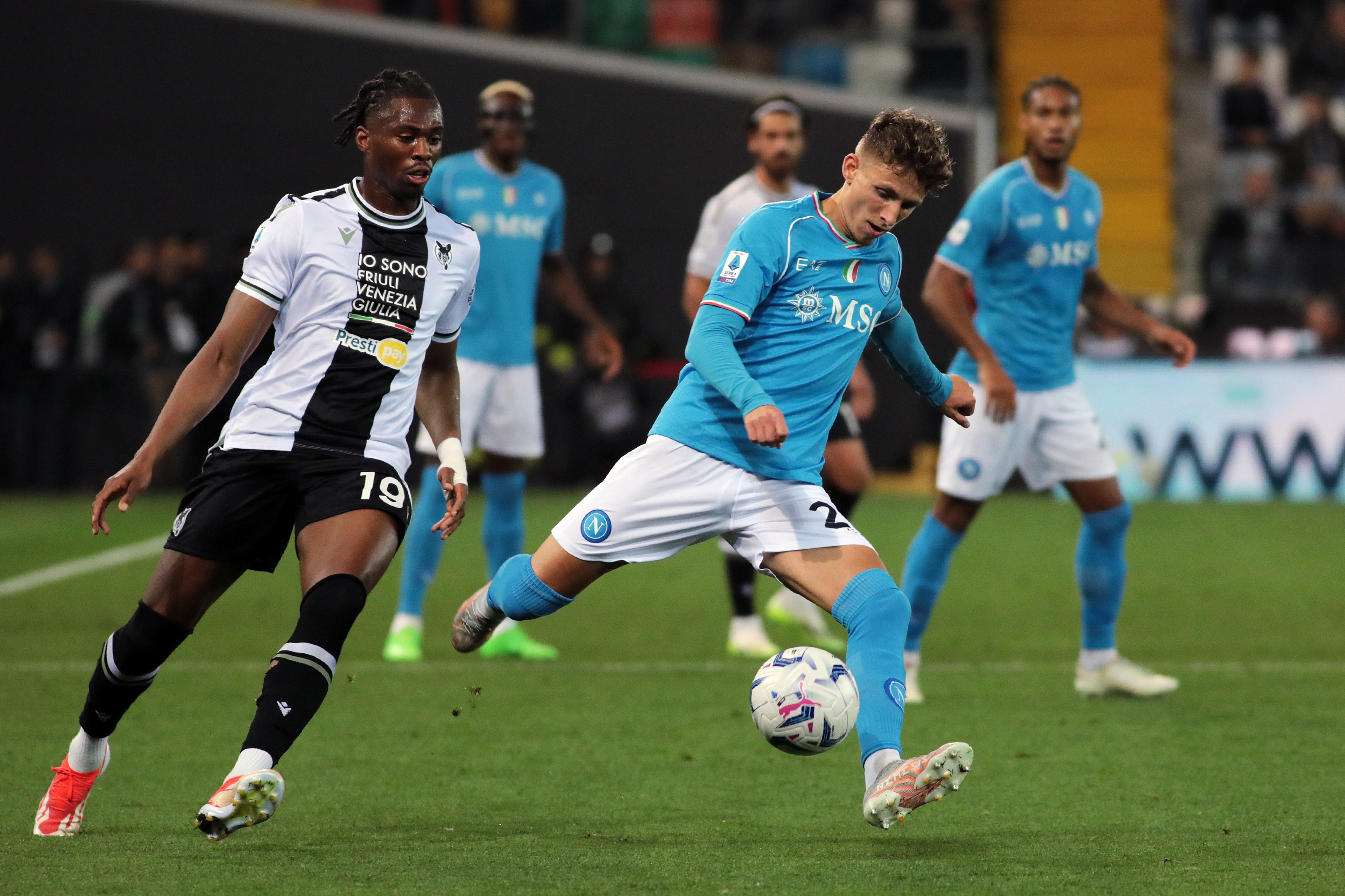 Napoli's Jesper Lindstrom in action  during the Serie A soccer match between Udinese and Napoli at the Bluenergy Stadium in Udine, north east Italy - Monday, May 06, 2024. Sport - Soccer (Photo by Andrea Bressanutti/Lapresse)