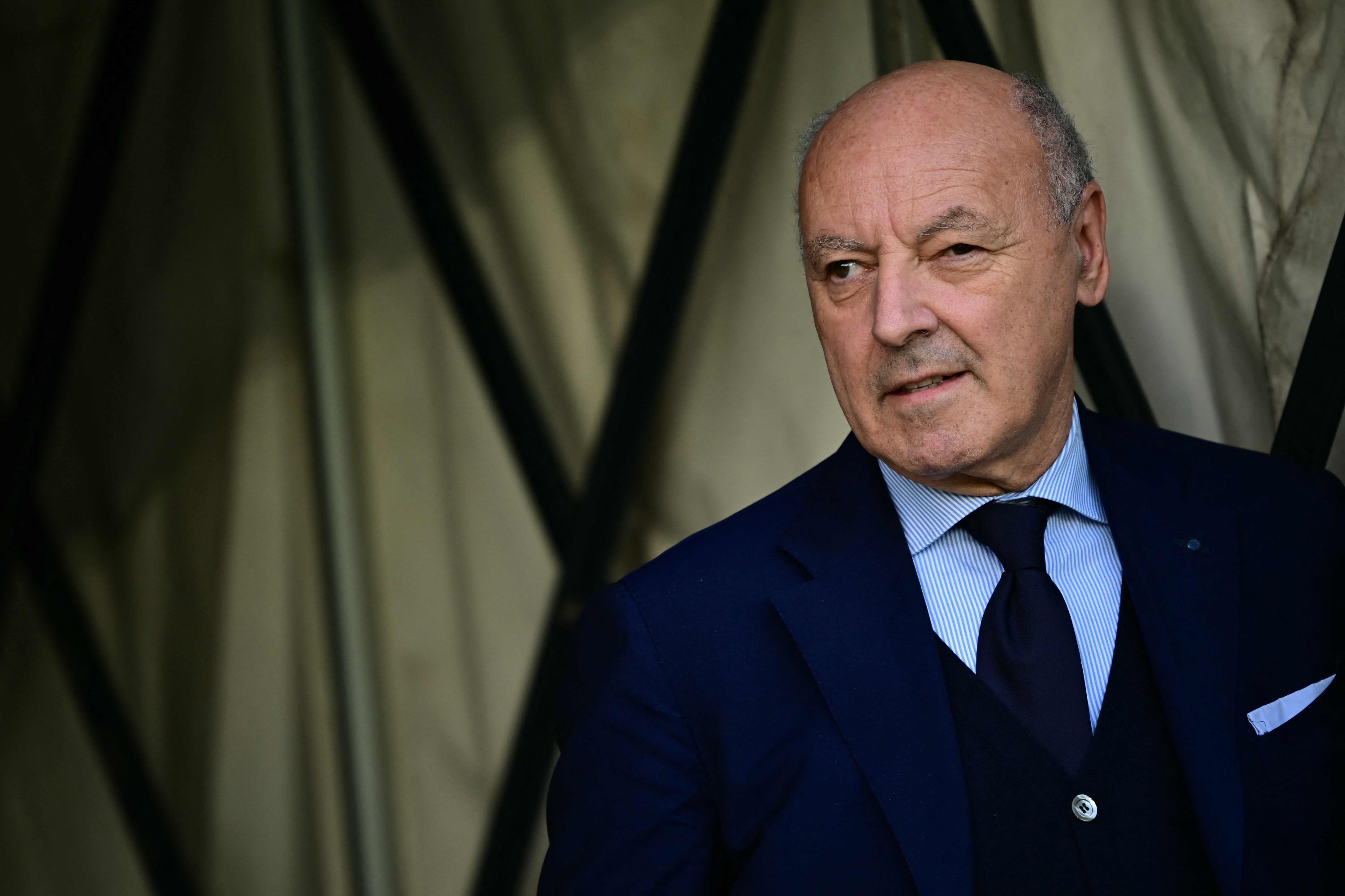 Giuseppe "Beppe" Marotta, Inter Milan general manager, looks on before the Italian Serie A football match between Torino and Inter Milan, at Torino's Olympic Stadium, in Turin on October 21, 2023. (Photo by Marco BERTORELLO / AFP)