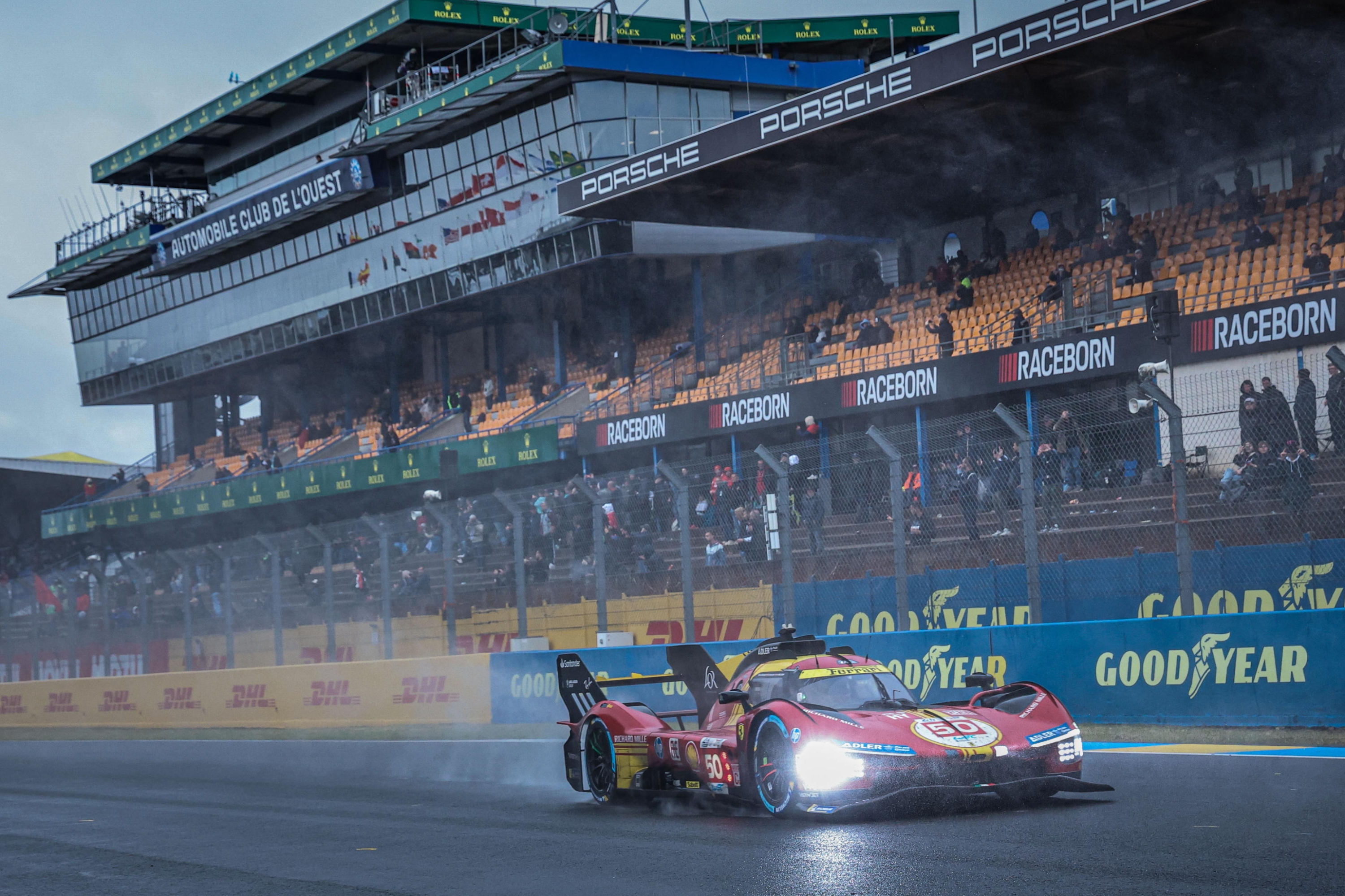 epa11414503 Ferrari AF Corse car (starting no.50) with Antonio Fuoco of Italy, Miguel Molina of Spain and Nicklas Nielsen of Denmark in action during the 92nd edition of the 24 Hours of Le Mans race in Le Mans, France, 16 June 2024.  EPA/CHRISTOPHE PETIT TESSON