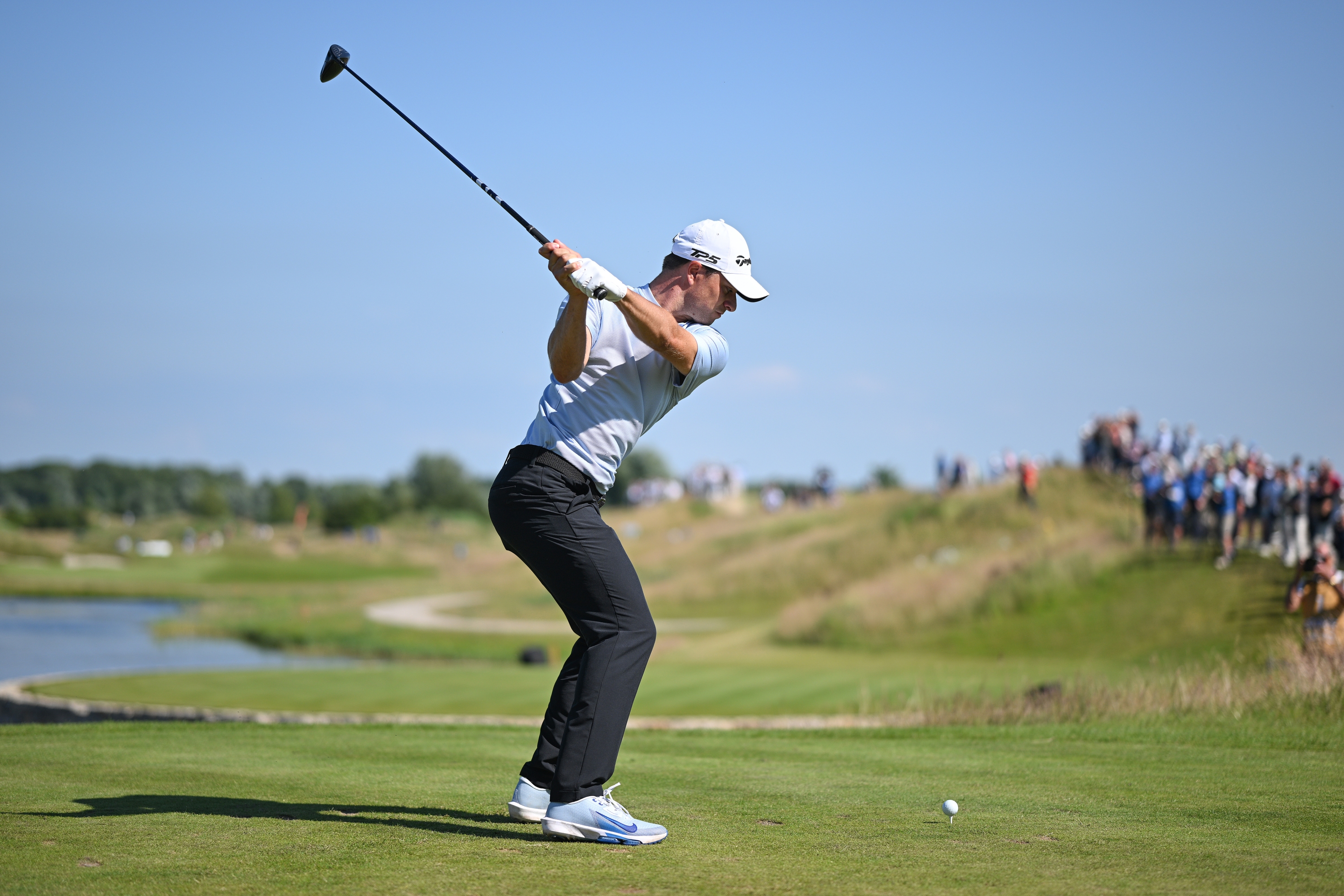 AMSTERDAM, NETHERLANDS - JUNE 23: Guido Migliozzi of Italy tees off on the 10th hole during the final round of the KLM Open at The International on June 23, 2024 in Amsterdam, Netherlands. (Photo by Octavio Passos/Getty Images)