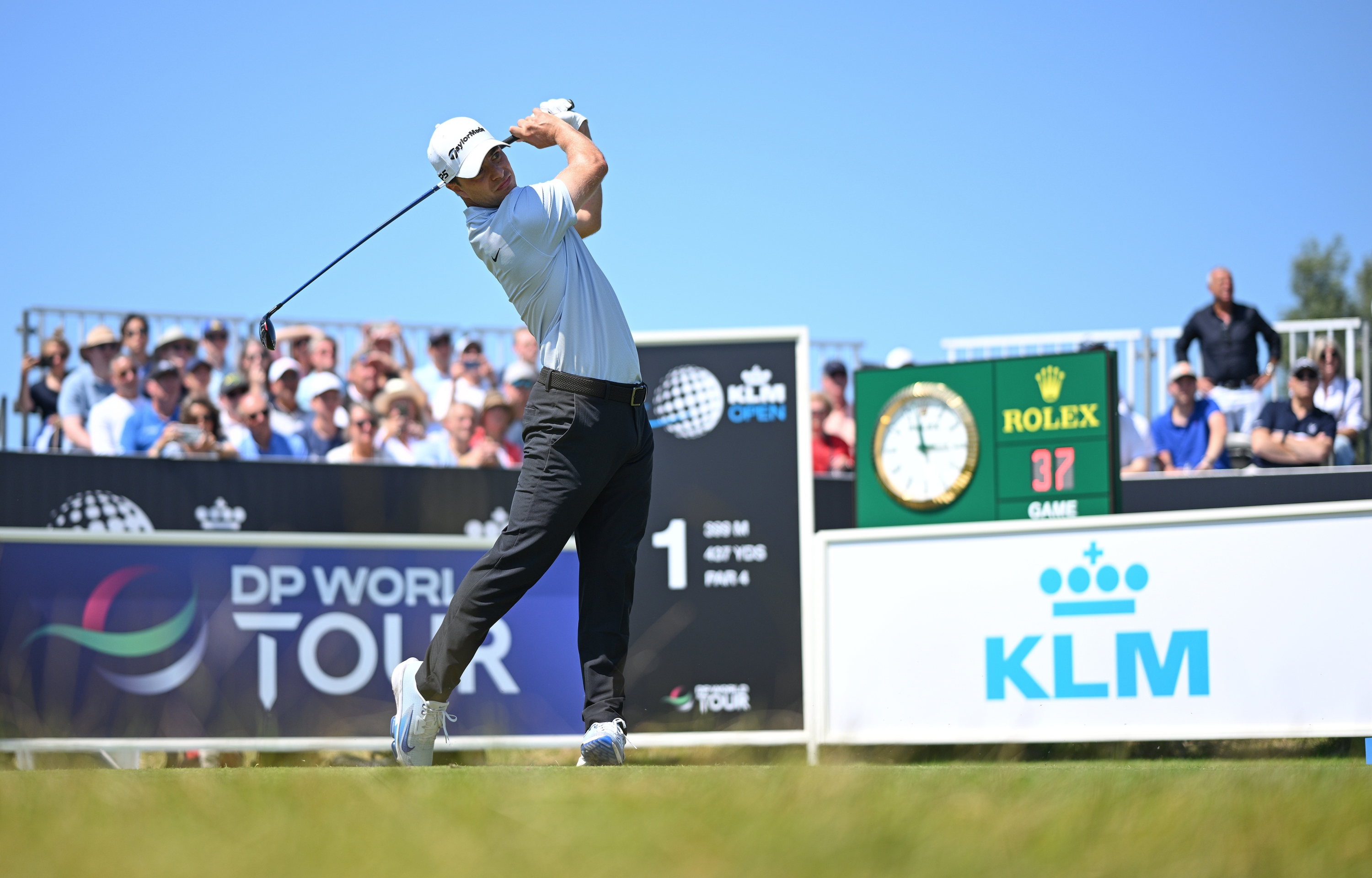 AMSTERDAM, NETHERLANDS - JUNE 23: Guido Migliozzi of Italy tees off on the 1st hole during the final round of the KLM Open at The International on June 23, 2024 in Amsterdam, Netherlands. (Photo by Octavio Passos/Getty Images)