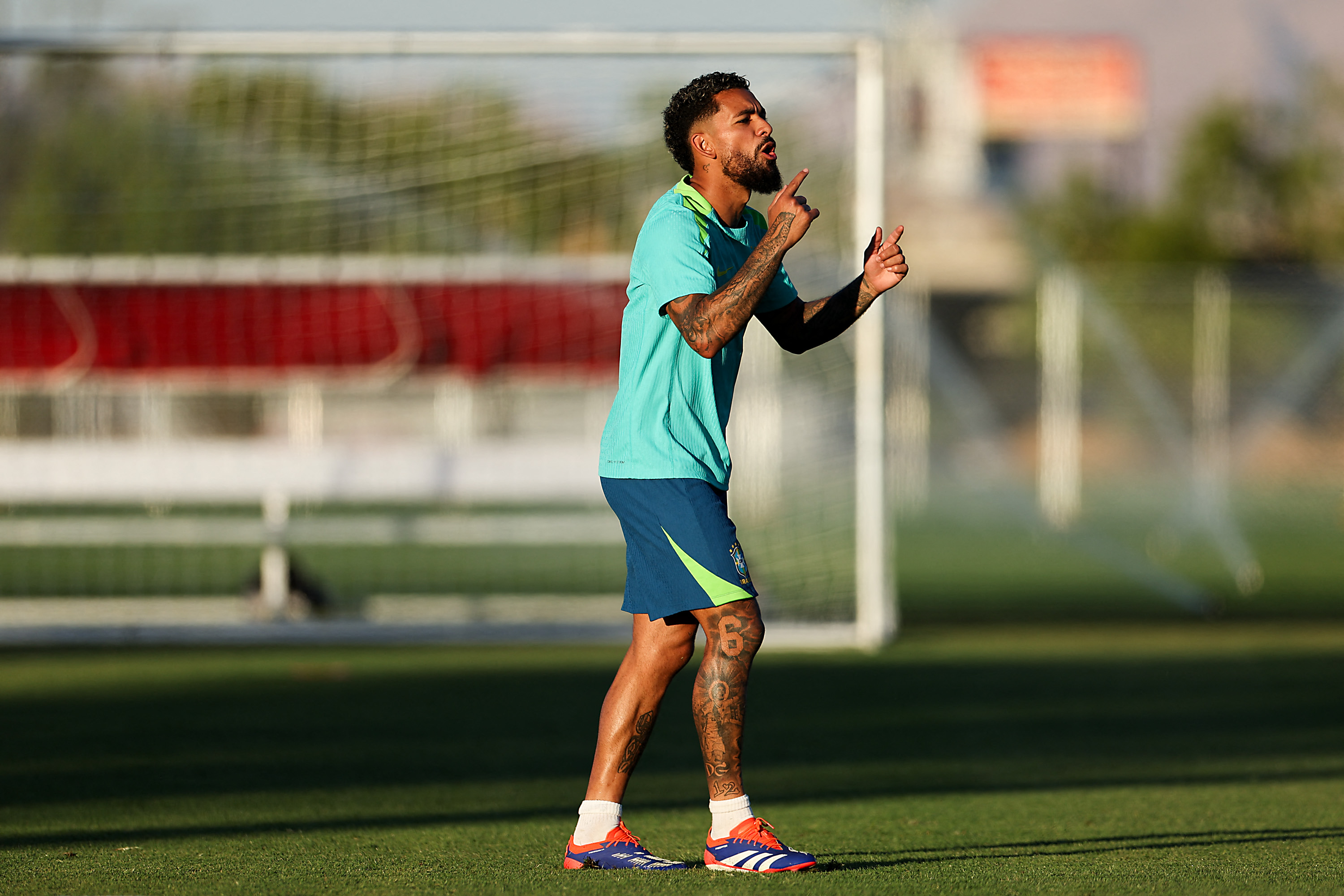 LAS VEGAS, NEVADA - JUNE 27: Douglas Luiz takes part in a training session ahead of their match against Paraguay as part of CONMEBOL Copa America USA 2024 at Bettye Wilson Soccer Complex on June 27, 2024 in Las Vegas, Nevada.   Buda Mendes/Getty Images/AFP (Photo by Buda Mendes / GETTY IMAGES NORTH AMERICA / Getty Images via AFP)