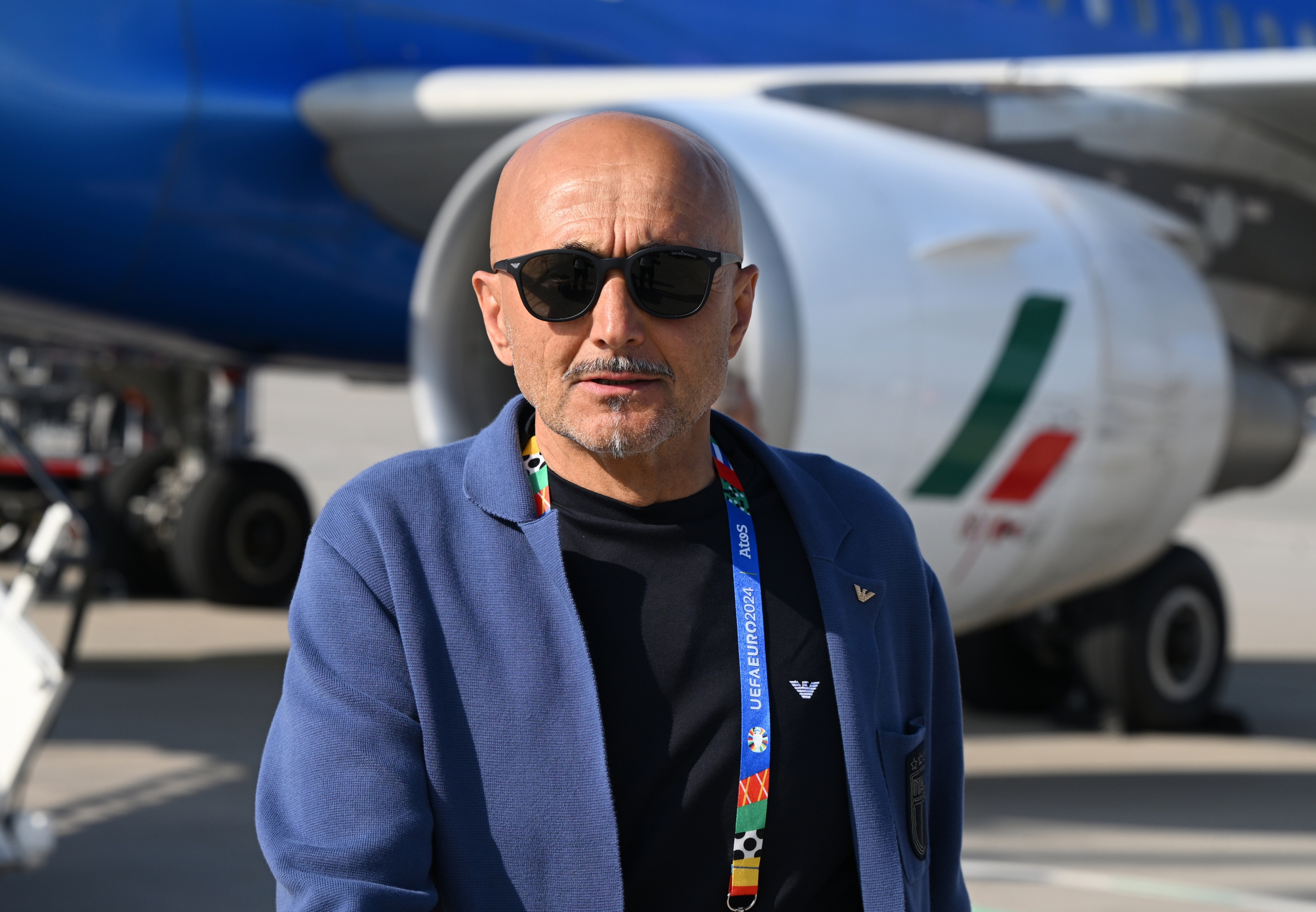 BERLIN, GERMANY - JUNE 28:  Head coach of Italy Luciano Spalletti  looks on upon arrival ahead of the Italy training session at Olympiastadion on June 28, 2024 in Berlin, Germany. (Photo by Claudio Villa/Getty Images for FIGC)