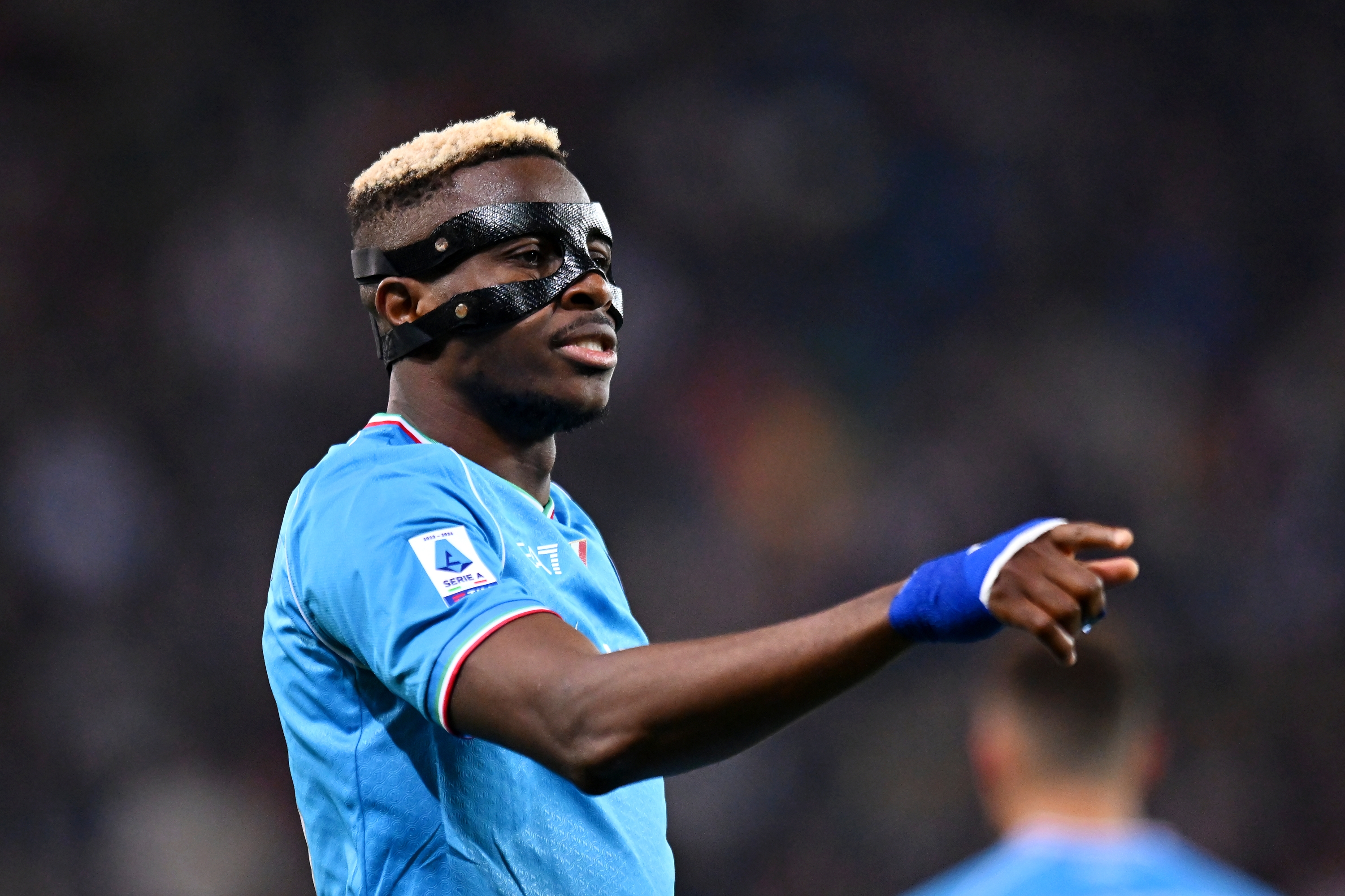 UDINE, ITALY - MAY 06: Victor Osimhen of SSC Napoli celebrates scoring his team's first goal during the Serie A TIM match between Udinese Calcio and SSC Napoli at Dacia Arena on May 06, 2024 in Udine, Italy. (Photo by Alessandro Sabattini/Getty Images)