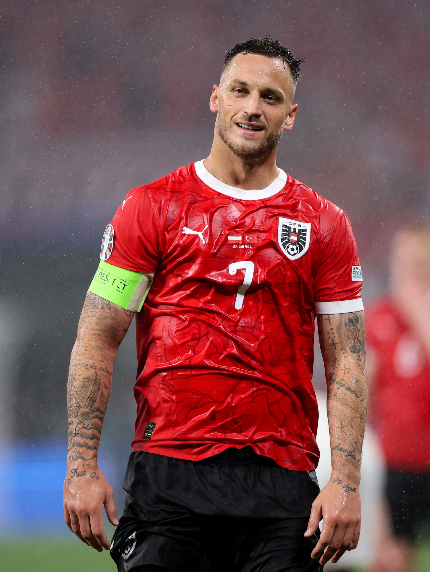 LEIPZIG, GERMANY - JULY 02: Marko Arnautovic of Austria reacts during the UEFA EURO 2024 round of 16 match between Austria and Turkiye at Football Stadium Leipzig on July 02, 2024 in Leipzig, Germany. (Photo by Alex Grimm/Getty Images)
