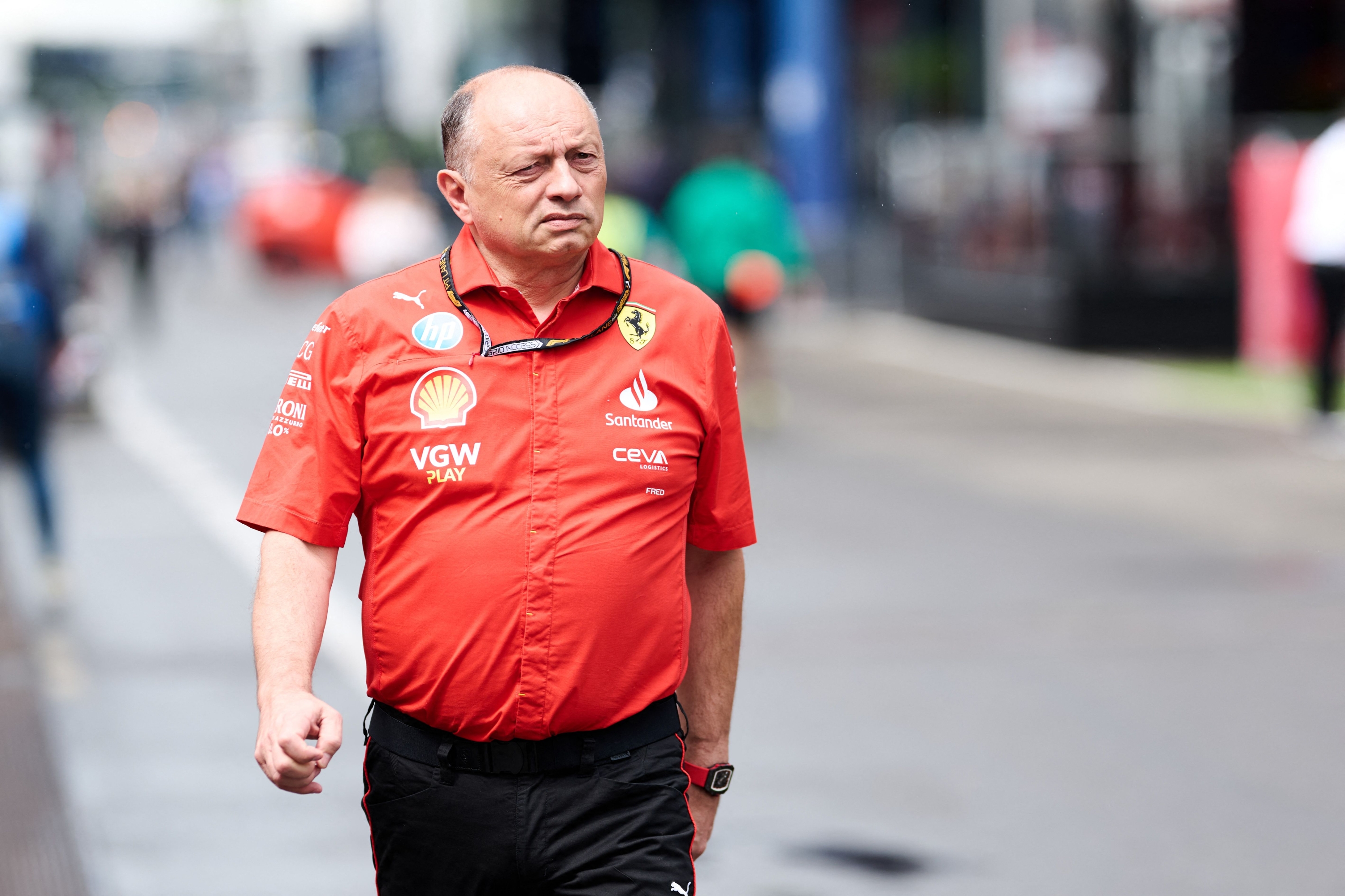Scuderia Ferrari's team principal and general manager Frederic Vasseur arrives on the Red Bull Ring race track in Spielberg, Austria, on June 27, 2024, ahead of the Formula One Austrian Grand Prix. (Photo by MAX SLOVENCIK / APA / AFP) / Austria OUT