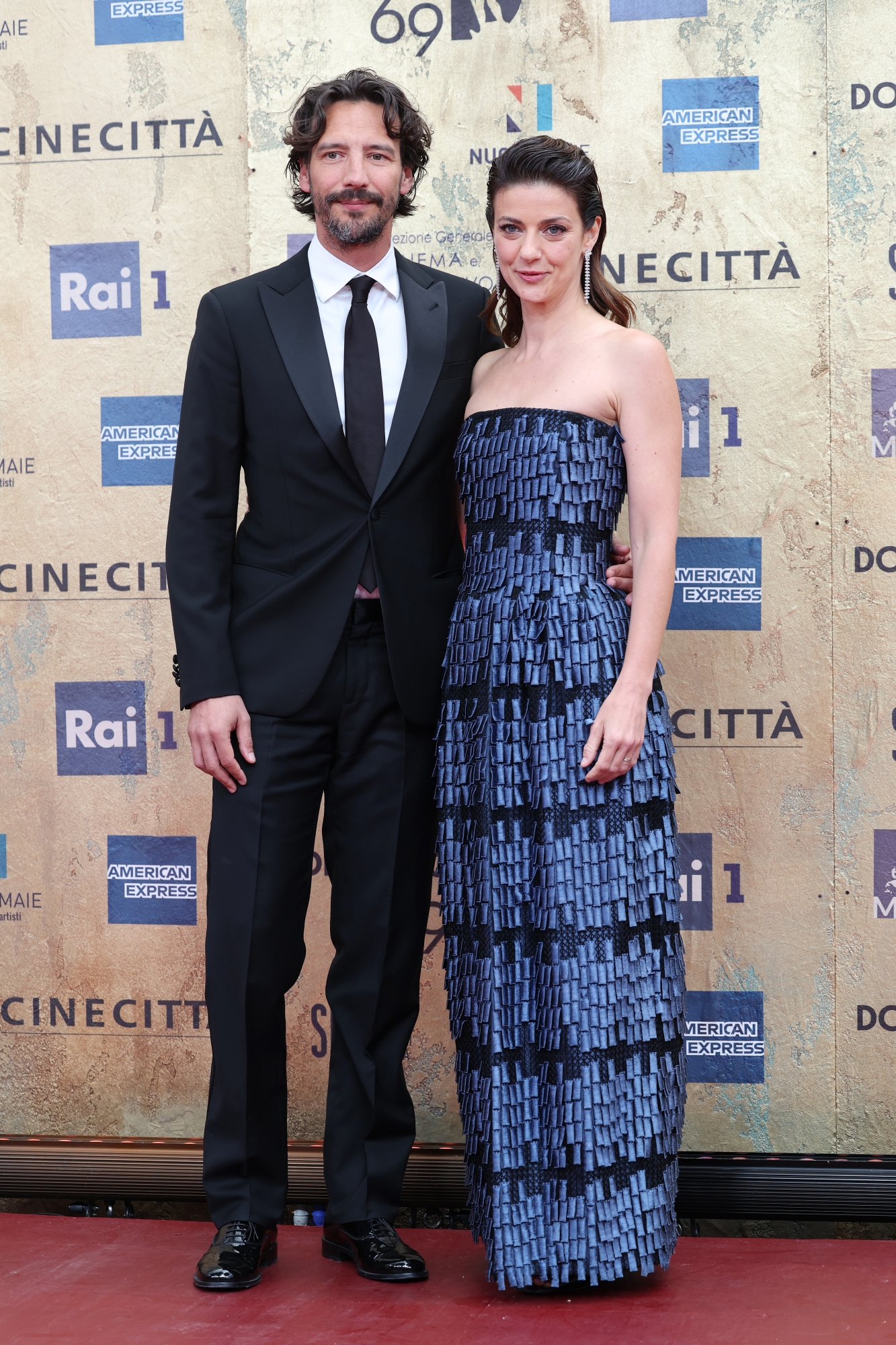 ROME, ITALY - MAY 03: Alessandro Tedeschi and Barbara Ronchi attend the photocall during the 69th David Di Donatello at Cinecitta Studios on May 03, 2024 in Rome, Italy. (Photo by Vittorio Zunino Celotto/Getty Images)