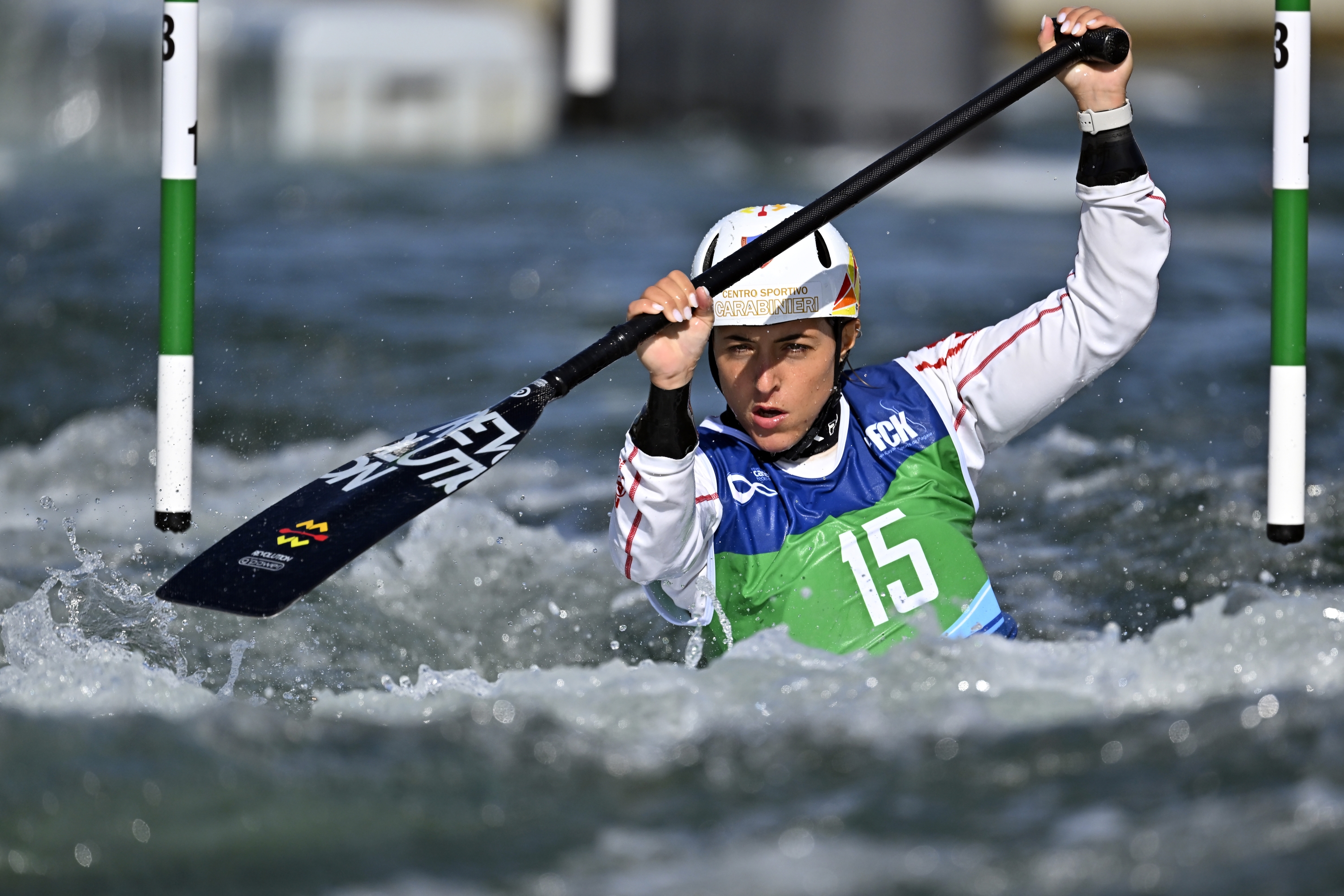 PARIS, FRANCE - OCTOBER 06: Marta Bertoncelli of Italy competes in the Women's Canoe Single during the 2023 ICF Canoe Slalom World Cup slalom at Vaires-Sur-Marne Nautical Stadium on October 06, 2023 in Paris, France. (Photo by Aurelien Meunier/Getty Images)