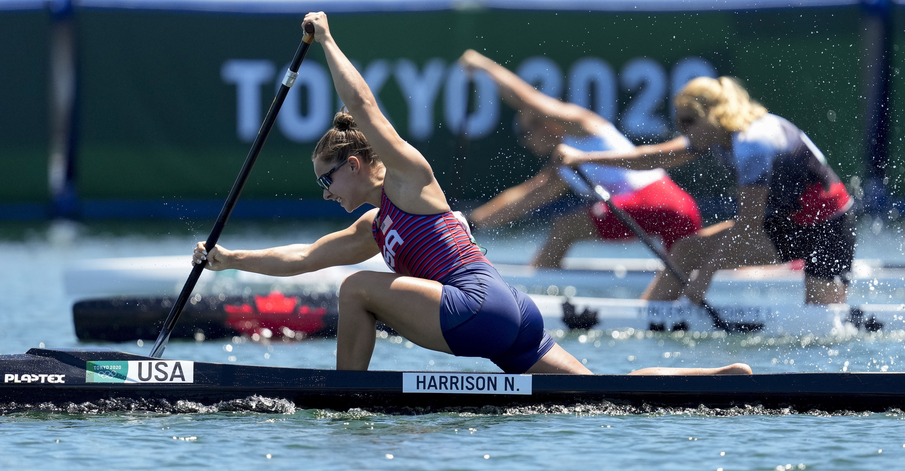 FILE - Nevin Harrison, of the United States, competes in the women's canoe single 200m final at the 2020 Summer Olympics, Thursday, Aug. 5, 2021, in Tokyo, Japan. Harrison won the C-1 200-meter race in Tokyo and is back to try again. (AP Photo/Kirsty Wigglesworth, File)