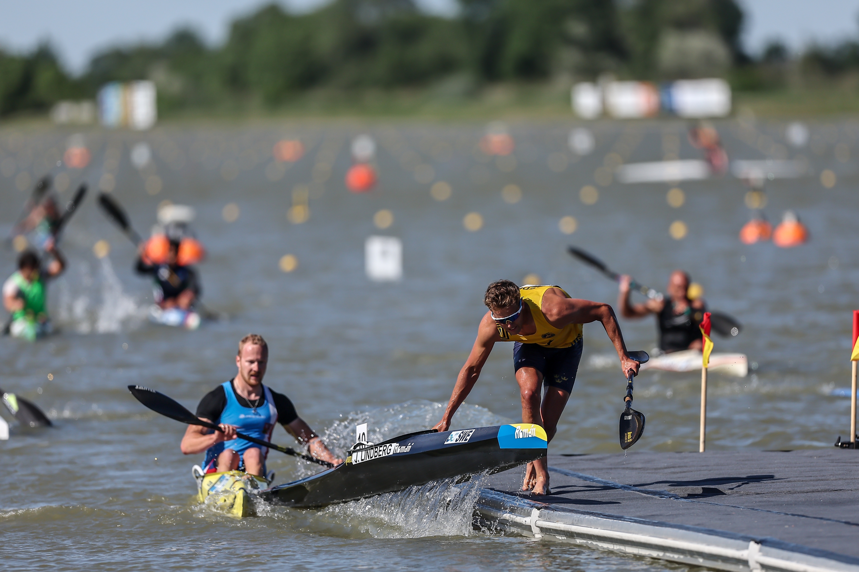 SZEGED, HUNGARY - MAY 12: Joakim Lindberg of Sweden competes in the K1 Men 5000m Final A during the ICF Canoe Sprint World Cup 2024 on May 12, 2024 in Szeged, Hungary. (Photo by David Balogh/Getty Images)